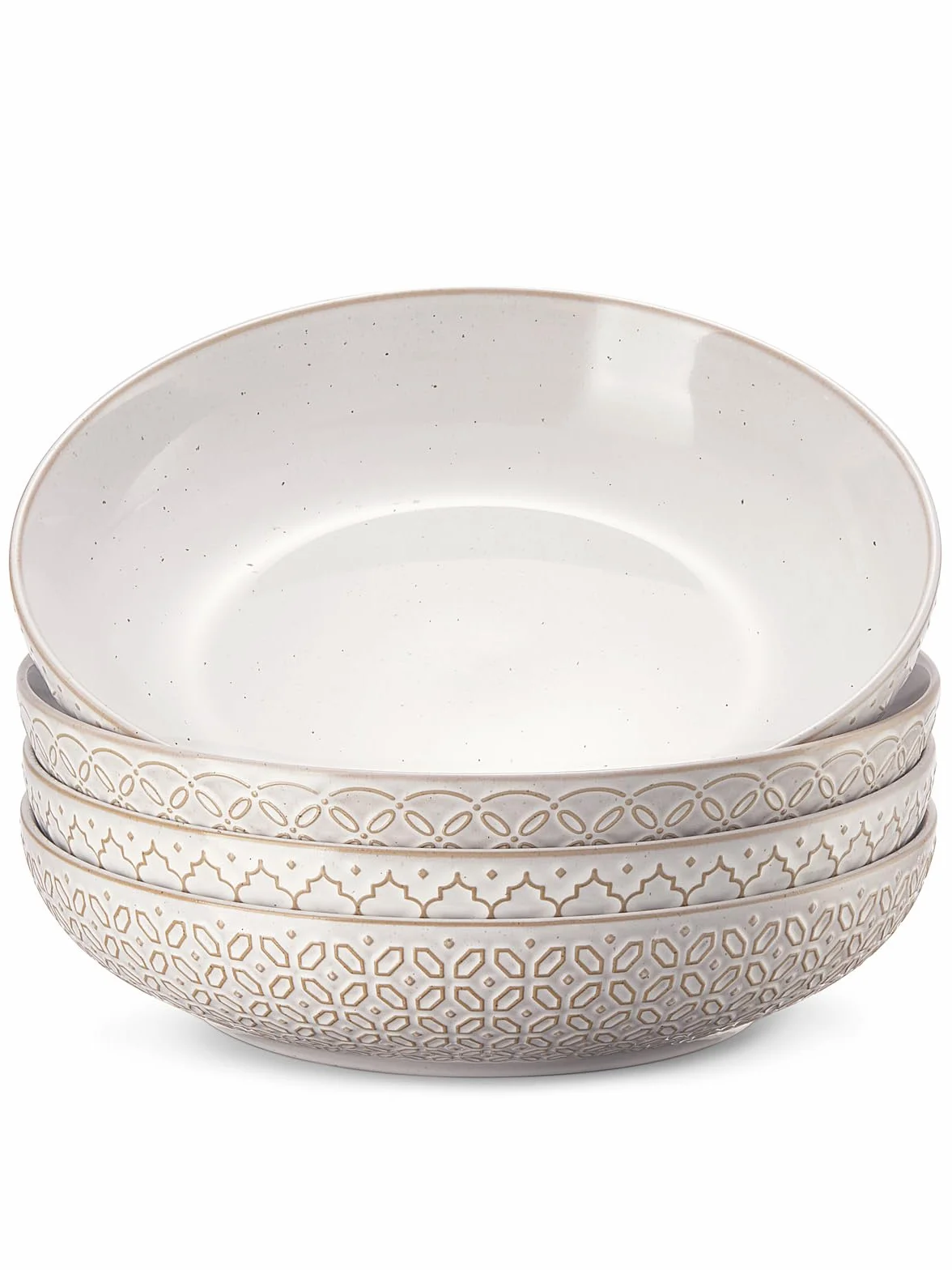 DOWAN Duże miski do makaronu, zestaw 4 sztuk, Ø 24,5 cm, salaterka, szerokie i głębokie talerze obiadowe, porcelanowe miski do serwowania, do makaronu, zupy, sałatki, gulaszu, owoców, makaronu
