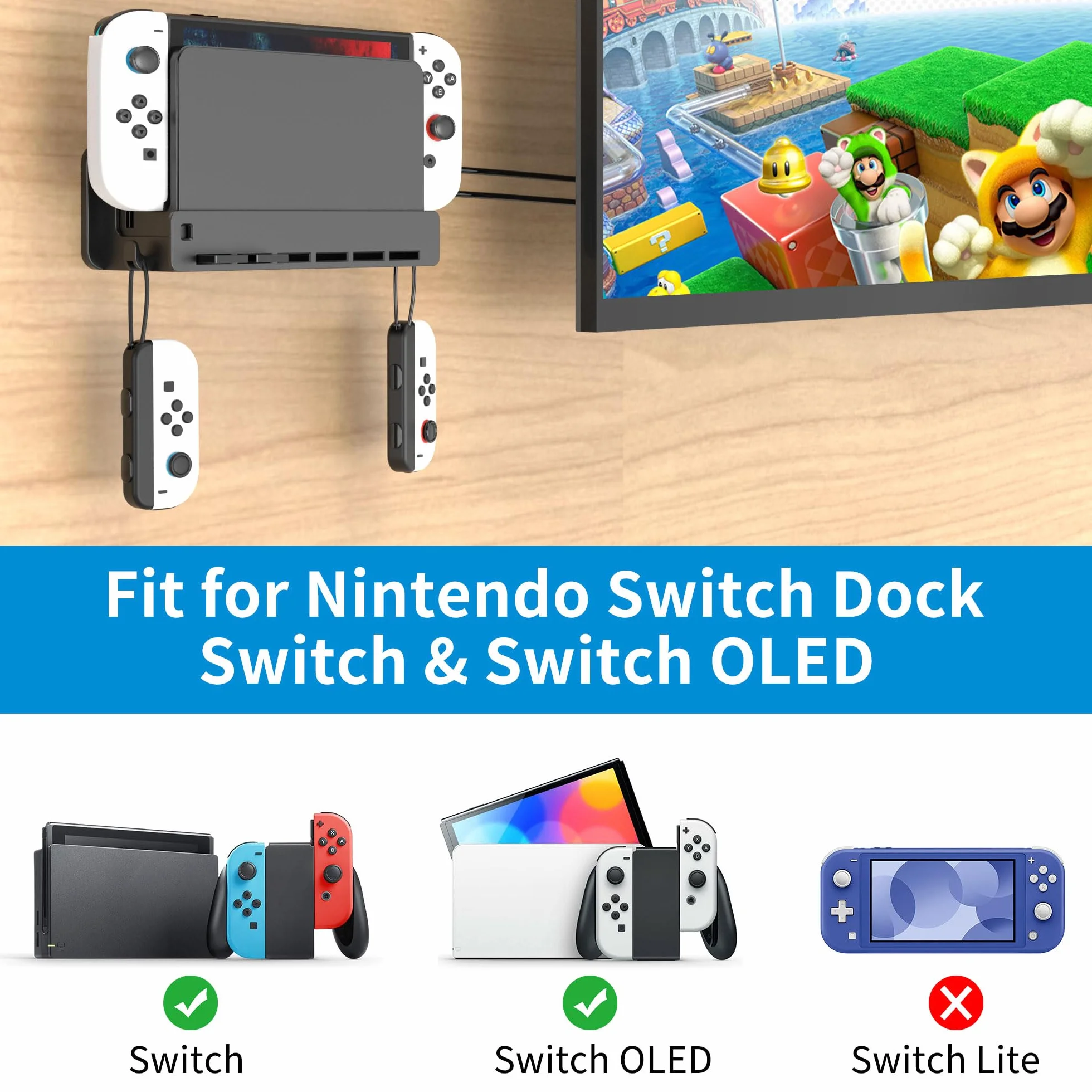 SOKUSIN Uchwyt ścienny kompatybilny z Switch – 6 przegródek na karty, haczyki Joy-Con