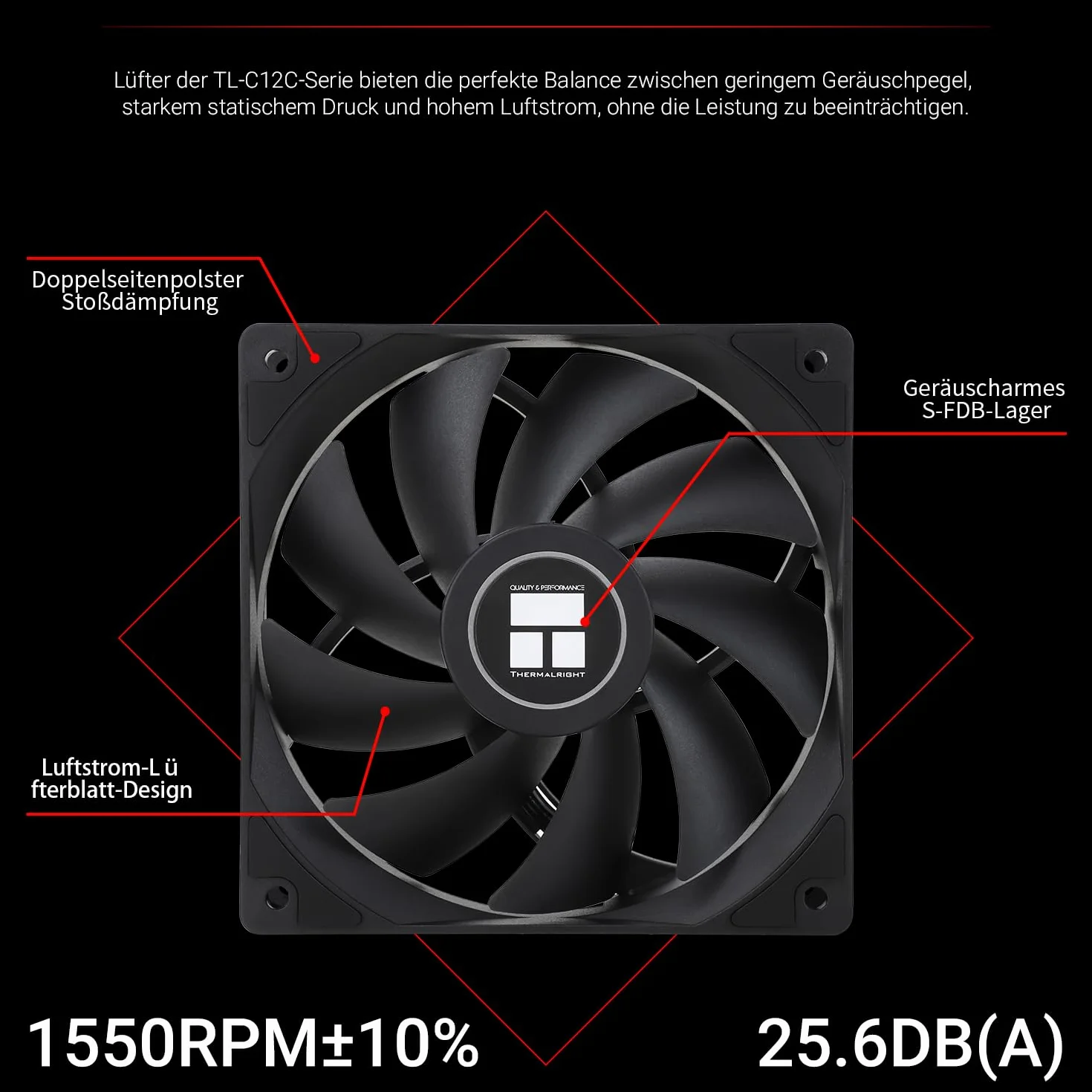 TR-Thermalright TL-C12C X3 120 mm CPU PWM Lüfter, 1550 obr./min ciche chłodzenie, Schwarzer CPU-Lüfter 3er-Pack, Kann mit Podwozie/CPU-Kühler gekoppelt werden