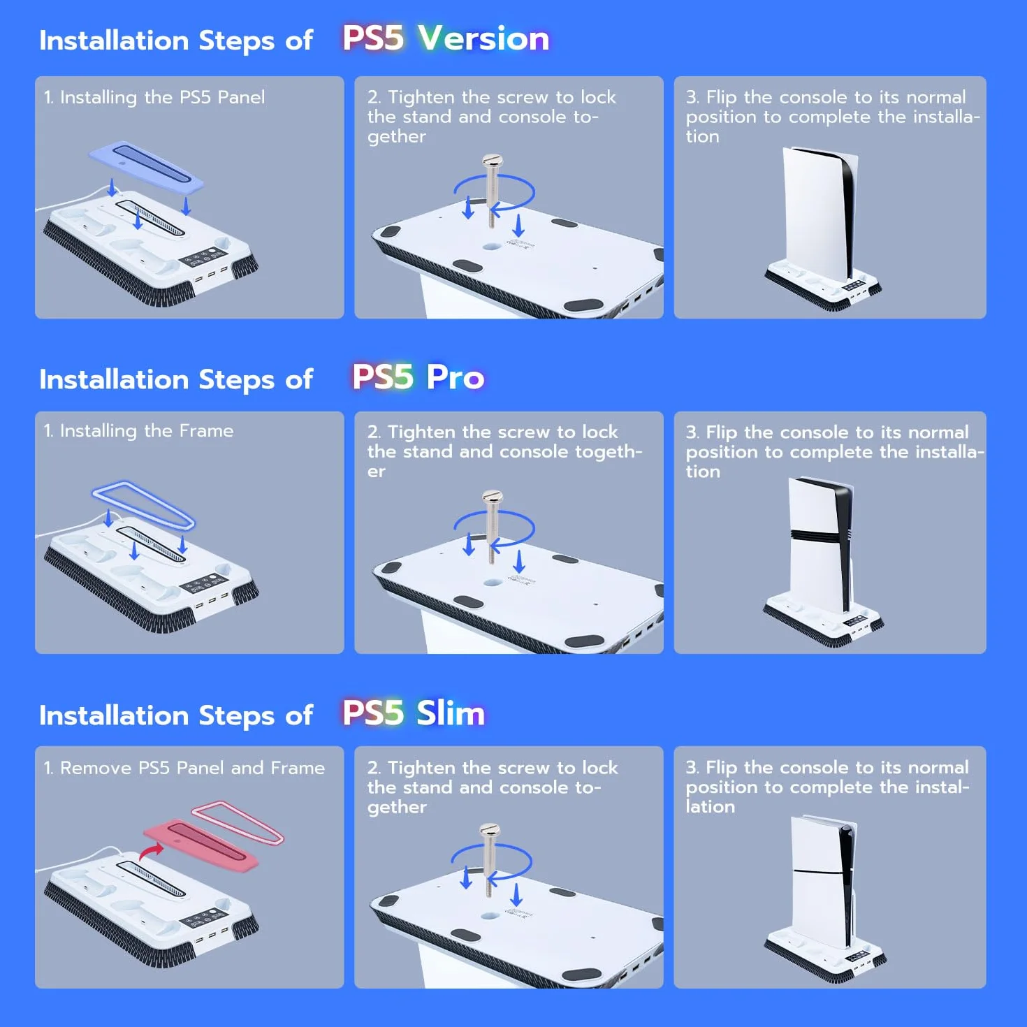 Wigearss Pionowa stacja chłodząca z wentylatorem PS5 Slim, ładowarką z dwoma kontrolerami i podświetleniem RGB dla PS5/PS5 Slim/PS5 Pro