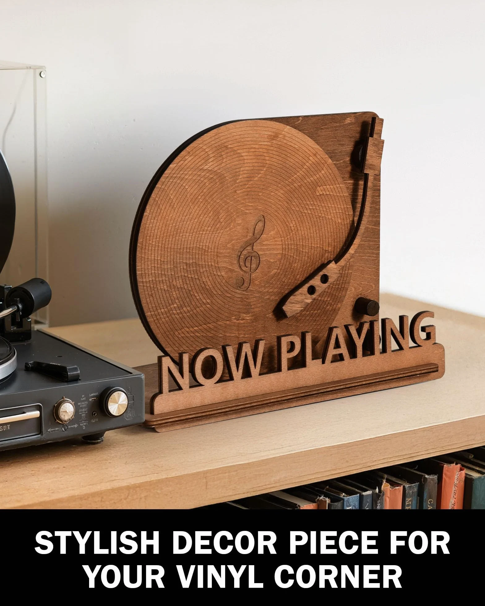 BS-VOG Now Playing stojak na płyty winylowe, spiralna faktura rowków, przechowywanie LP i stojak na albumy, rustykalna dekoracja domu, idealny prezent dla miłośników winyli