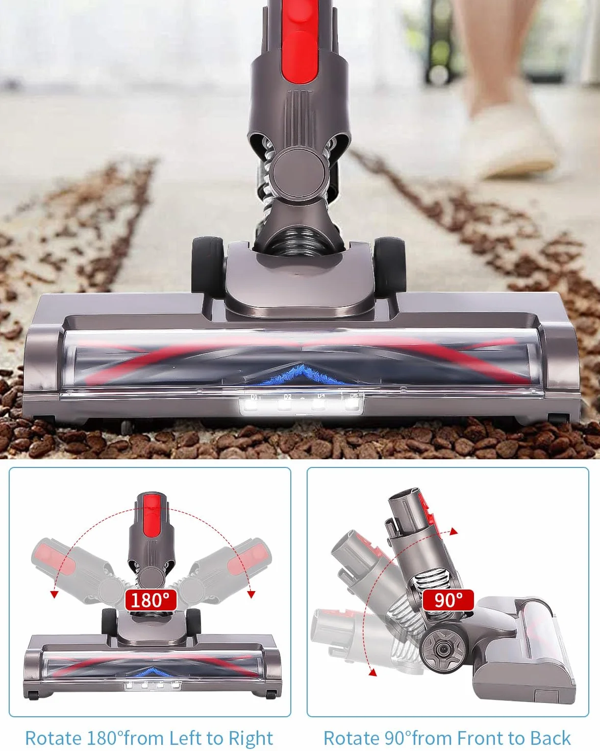 Szczotka SOBEAU Kompatybilna z Dyson V7 V8 V10 V11 V15 4-LED Dysza Podłogowa
