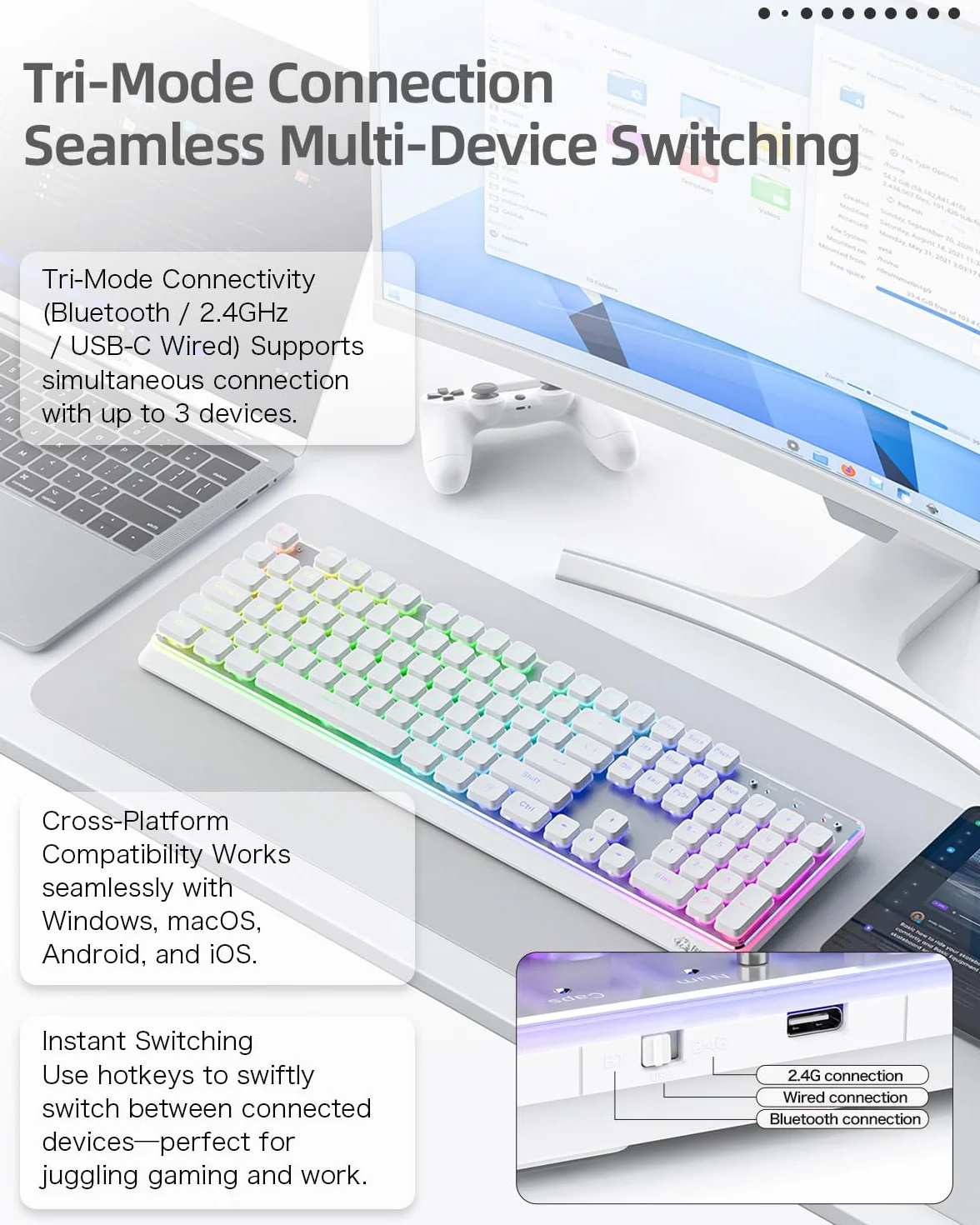 ZIYOU LANG x FREEWOLF M104 Wireless Keyboard, Triple Mode 75% Gaming Office Keyboard with RGB Backlit, 4000mAh Rechargeable, Compatible with Windows/Mac