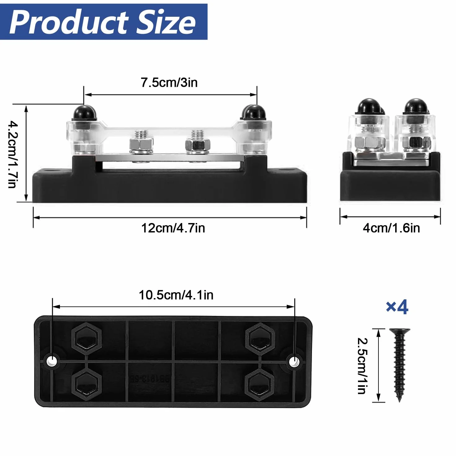 2 sztuki 12 V-48 V DC blok rozdzielający, z 4 śrubami, długość 12 cm, czerwony i czarny, z 8 bolcami przyłączeniowymi M6, do samochodu, kampera i łodzi