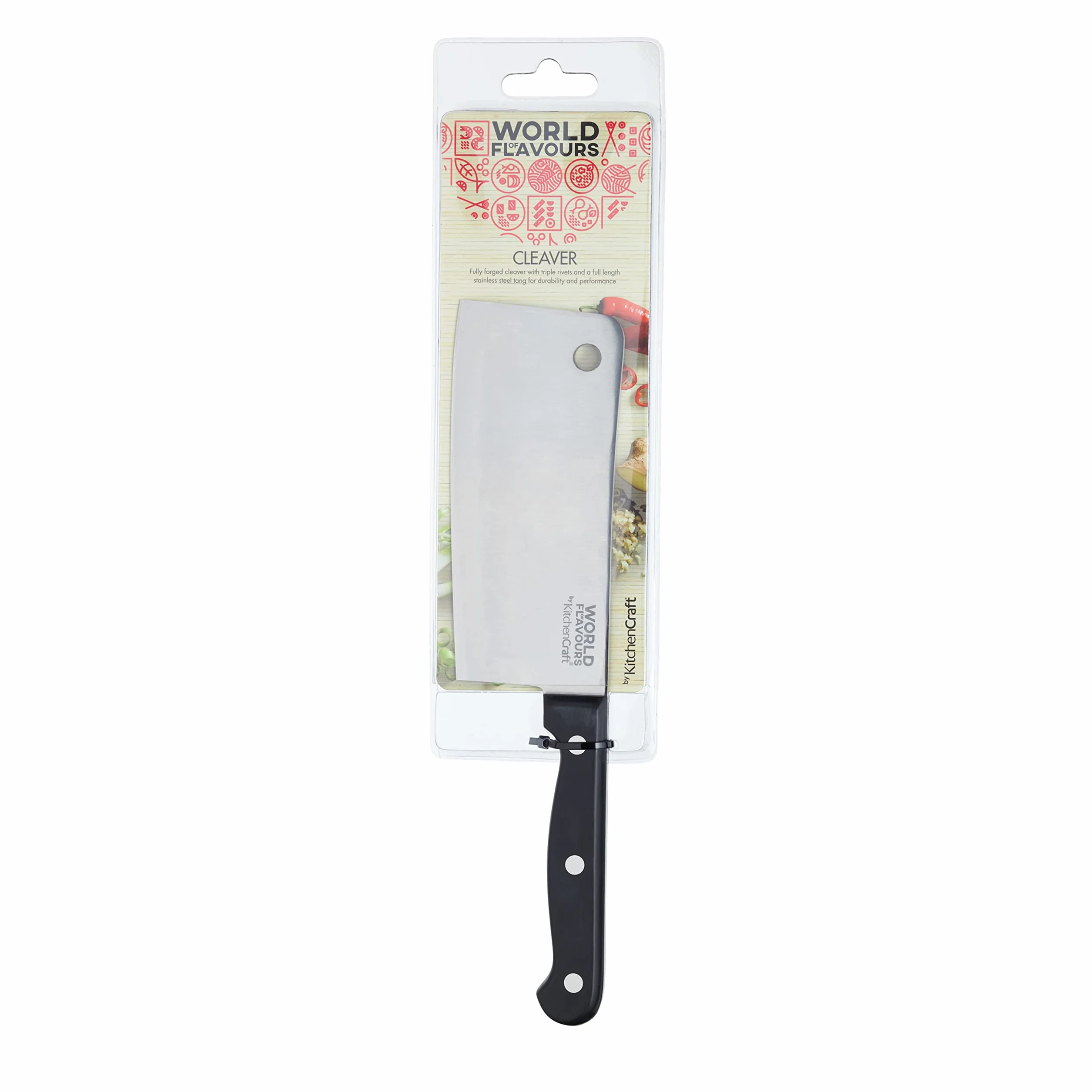 KitchenCraft Chiński Tasak do Mięsa World of Flavours, Stal Nierdzewna, 14 cm – Kolor Srebrny