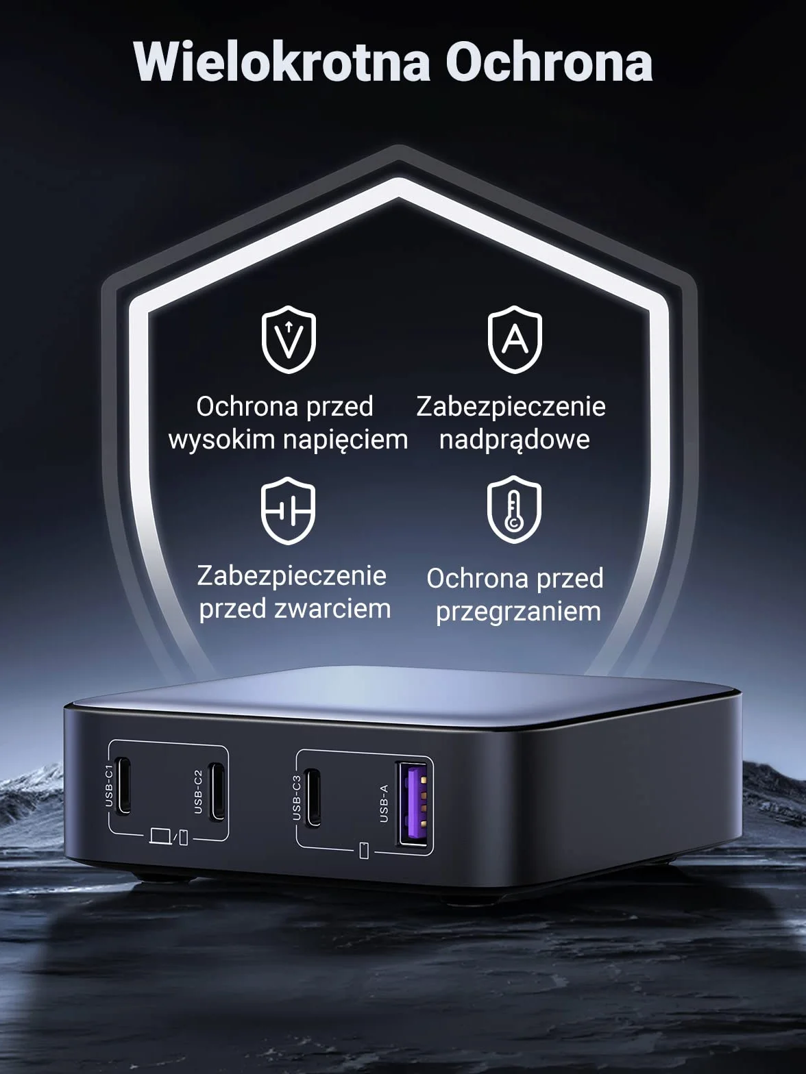 UGREEN Nexode 100 W, szybka ładowarka USB C, 4 porty biurkowe z GaN II Tech, kompatybilna z iPhone 16 Plus Pro Max 15, 14, 13, 12, MacBook Pro, Air, iPad, Galaxy S24 Ultra Plus, 2M Kabel zasilający w