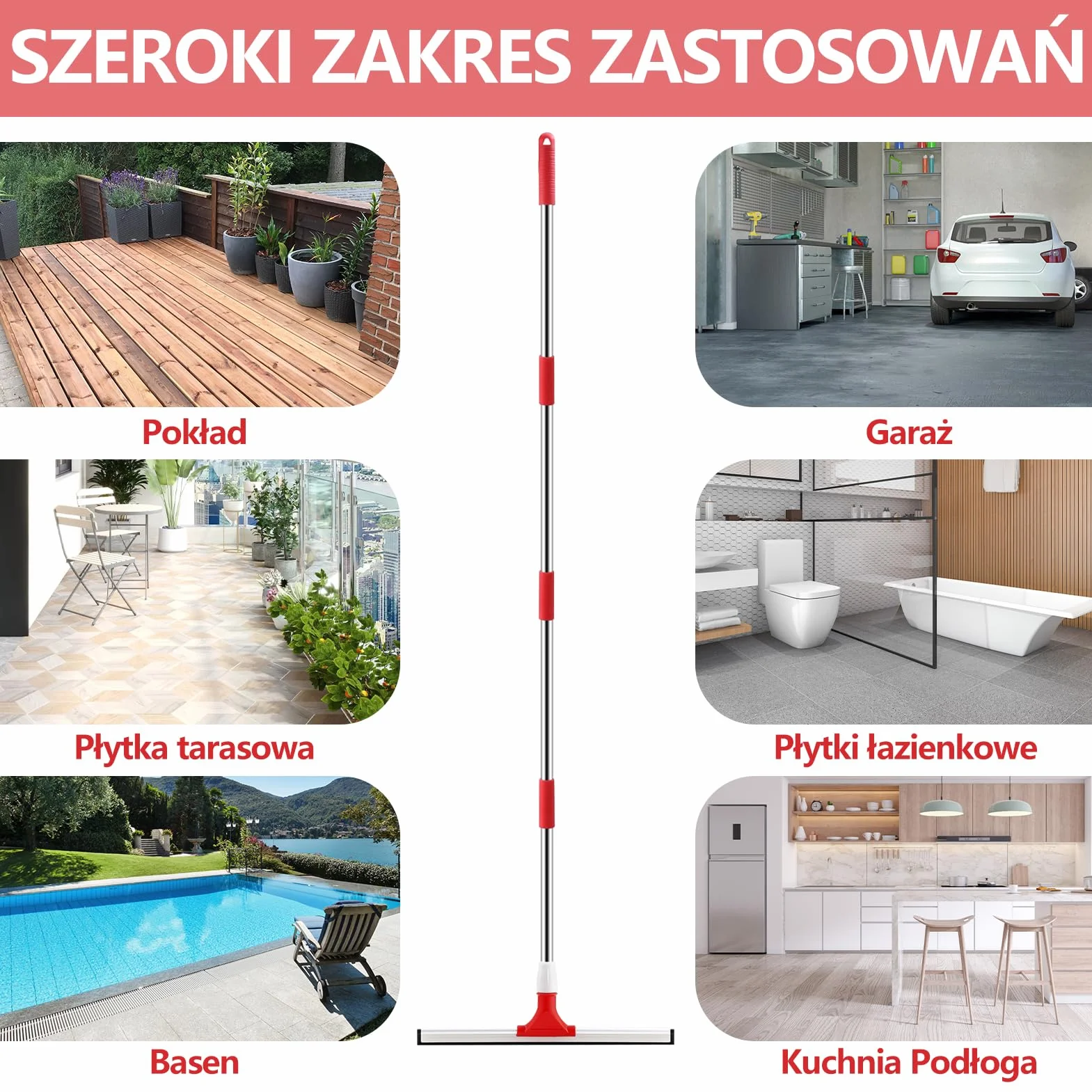 Mitclear 43cm Mop ze Ściągaczką do Podłogi z Przedłużanymi Drążkami 147cm, Gumowa Miotła Wodna do Podłóg