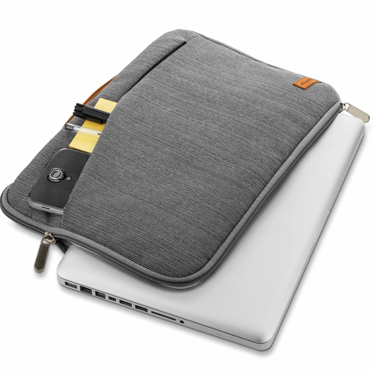 deleyCON 14" - 15,6" Torba na Laptopa Pokrowiec Ochronny na Laptopa Netbook (35,56 cm - 39,62 cm) Wykonana z Wytrzymałego Nylonu 2 Przegródki na Akcesoria Wzmocnione Wyściełane Ściany - Szara