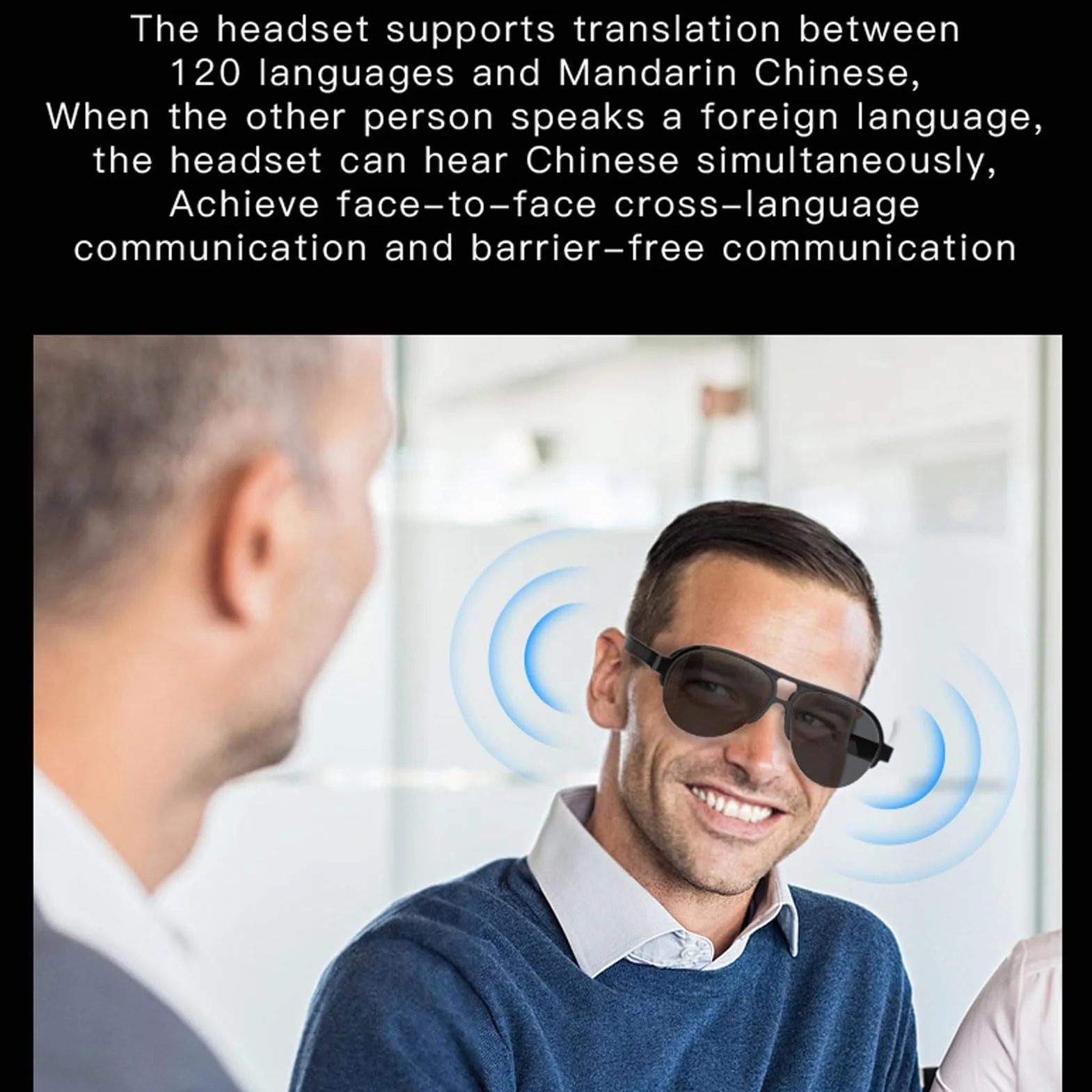AI Inteligentne Okulary 5.4 z 144 Językiem Tłumaczenie Tłumaczenie Control IP65 Downowite Okulary Przeciwsłoneczne z Głośnikami Mikrofonu HD dla Mężczyzn Kobiety
