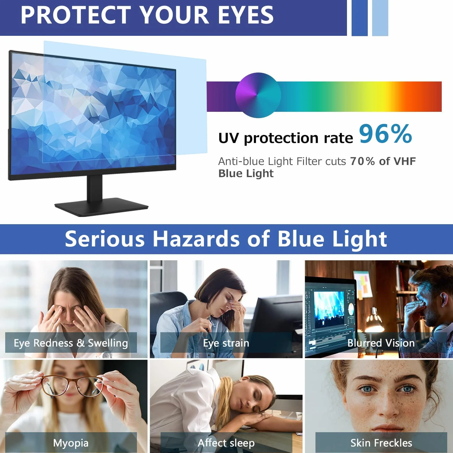 Filtr niebieskiego światła 34", do monitora o proporcjach obrazu 21:9, blokująca niebieskie światło, ochrona wyświetlacza, ochrona ekranu, ochrona oczu, zdejmowana folia ochronna na wyświetlacz