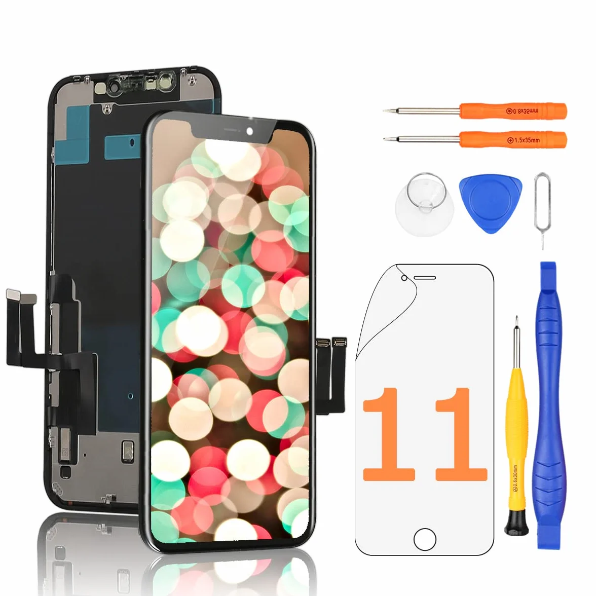 Yodoit Wyświetlacz LCD do iPhone'a 11, 6,1", ekran dotykowy, pełna szyba, kompatybilny z modelami A2111, A2223, A2221, z zestawem narzędzi do naprawy