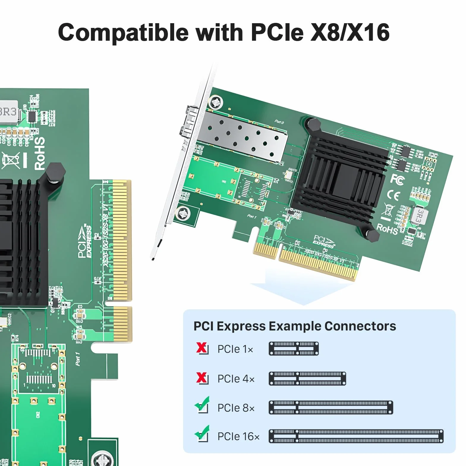 ipolex Karta sieciowa 10 GB, 1 port SFP+, karta sieciowa 10 GbE w porównaniu z Intel X520-DA1, obsługa systemu Windows Server/Windows/Linux/VMware (nie obsługuje systemu Mac OS)