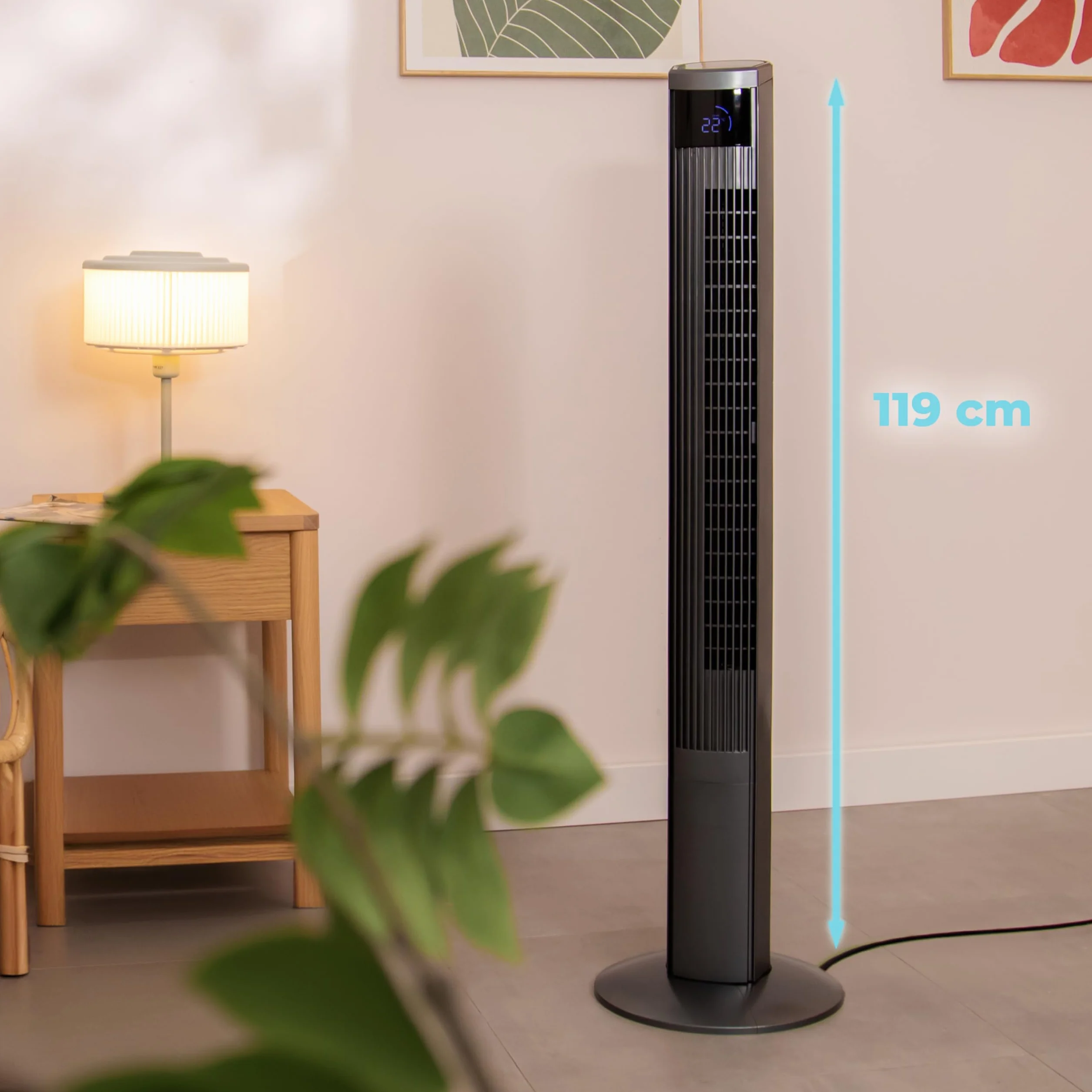Cecotec EnergySilence 9090 Skyline Ionic Tower Fan 47" 45 W jonizator ekran dotykowy LED pilot zdalnego sterowania 3 tryby prędkości 12-godzinny timer oscylacja 70º