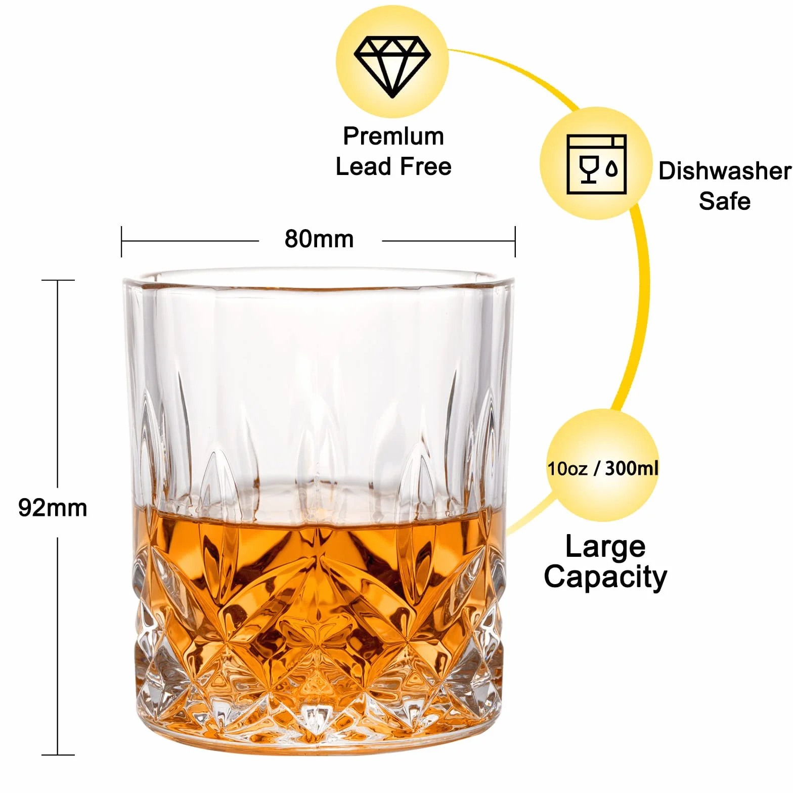 Szklanka do whisky, zestaw 4 szt. (2 kryształowe szklanki, 2 duże foremki do lodów) w pudełku prezentowym – szklanki do whisky 300 ml do szkockiego koktajlu, rumu, koniaku, wódki, likierów, wyjątkowe