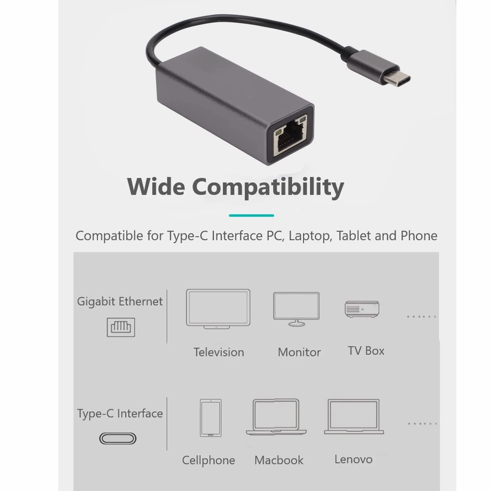 Adapter Sieciowy USB C Ethernet, Adapter Sieciowy USB Typu C na RJ45 Ethernet LAN, Konwerter 100/1000 Mb/s do MacBooka Pro, do S9/S8/uwaga, Szary(1000 MB)