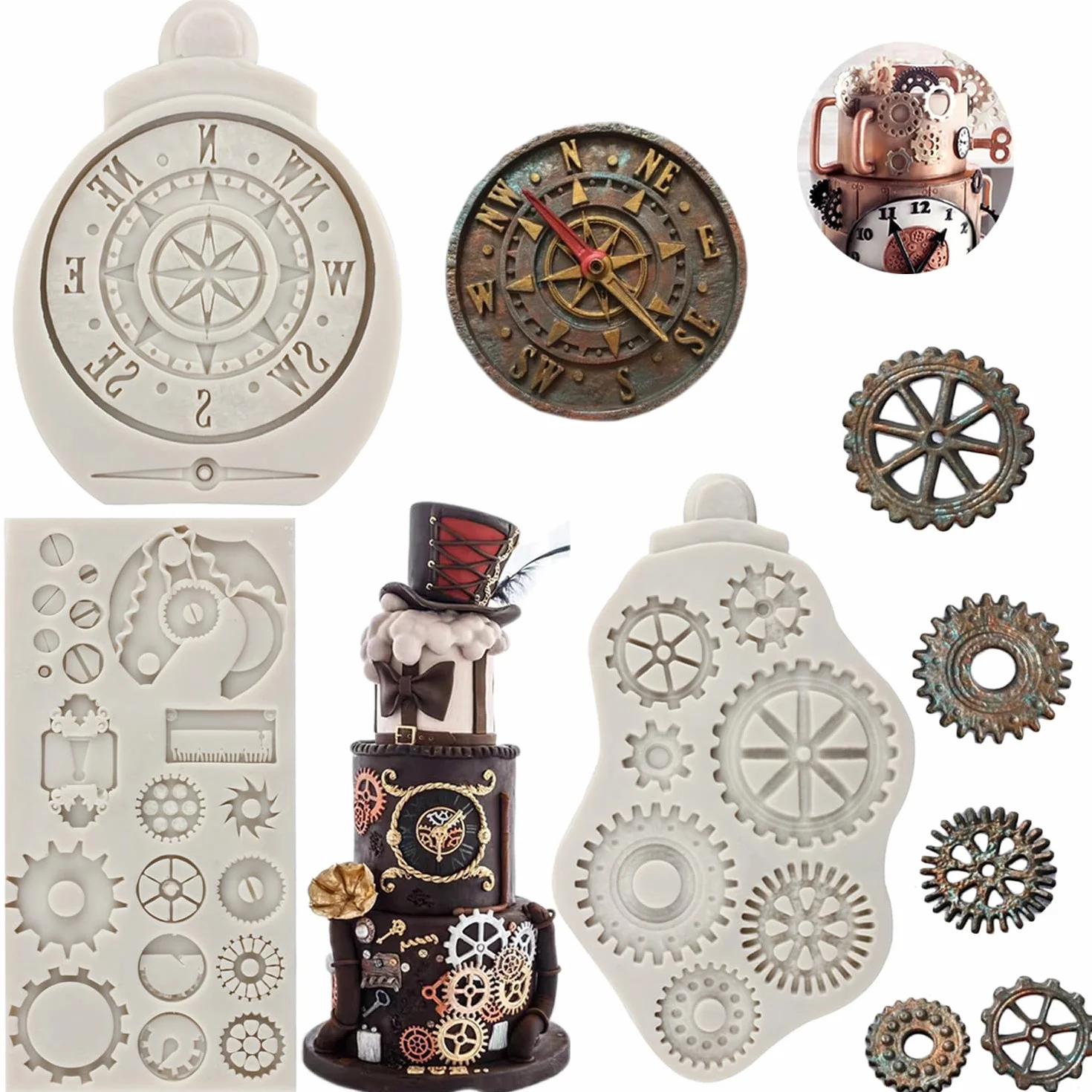 Silikonowa forma kompas Steampunk do ciast zestaw 3 szt