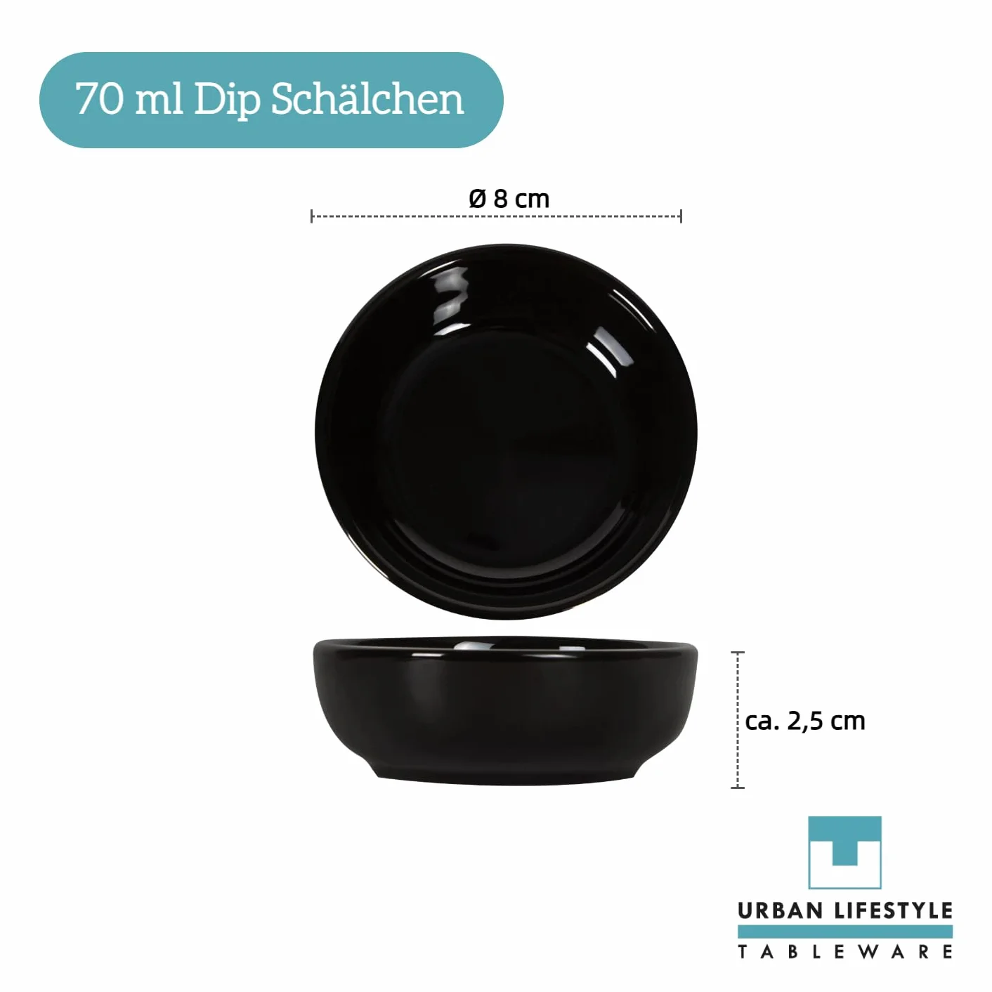 AYUMI Miseczki na sos zestaw 6 sztuk 70 ml porcelana czarna Ø 8 cm do dipów sushi