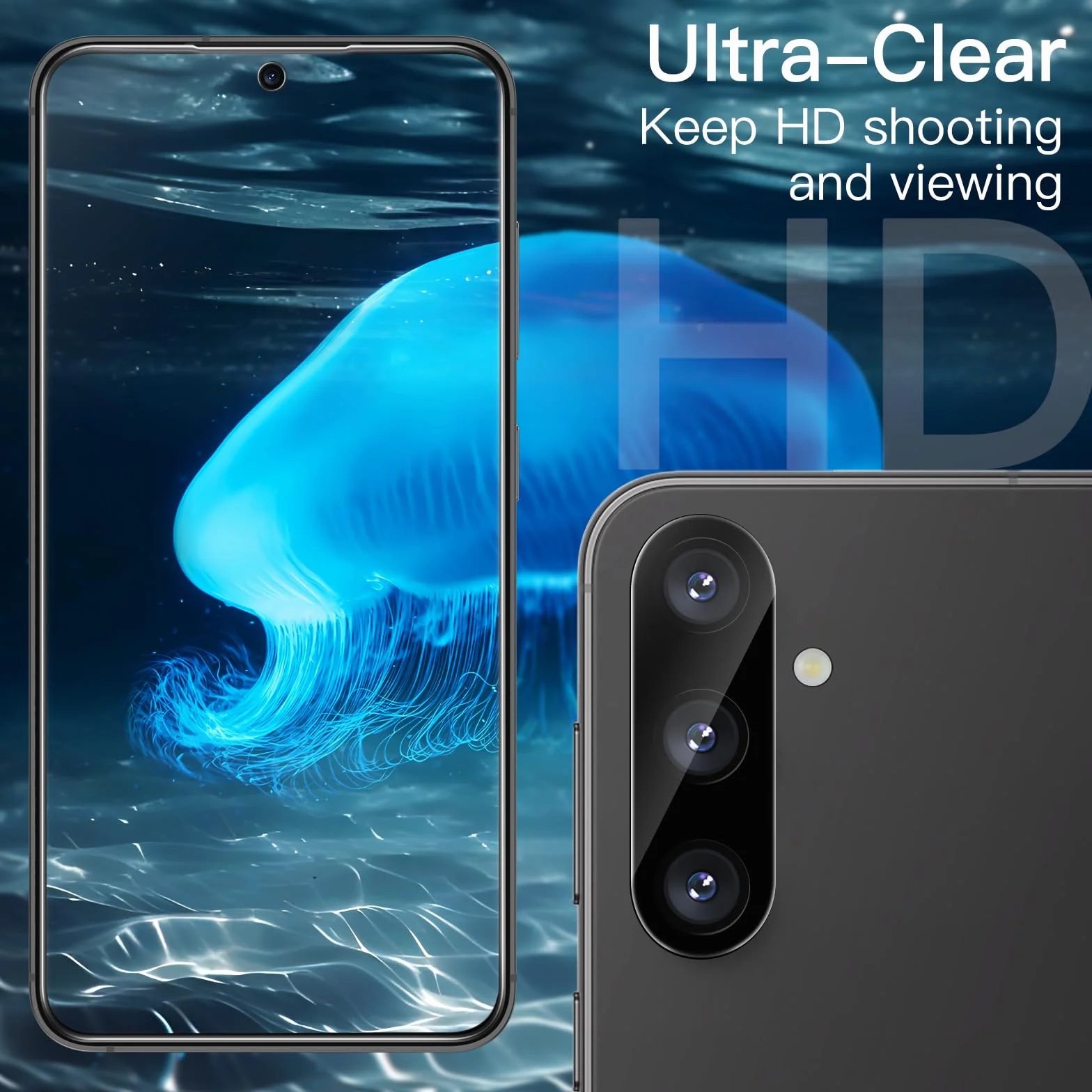 JETech 5 w 1 Etui Matowe dla Samsung Galaxy S24 5G z 2 Sztuki Ochraniacz Ekranu i Osłona Obiektywu Aparatu, Półprzezroczysta Tylna Ochronna Osłona, Szkło Hartowane Film (Czarny)