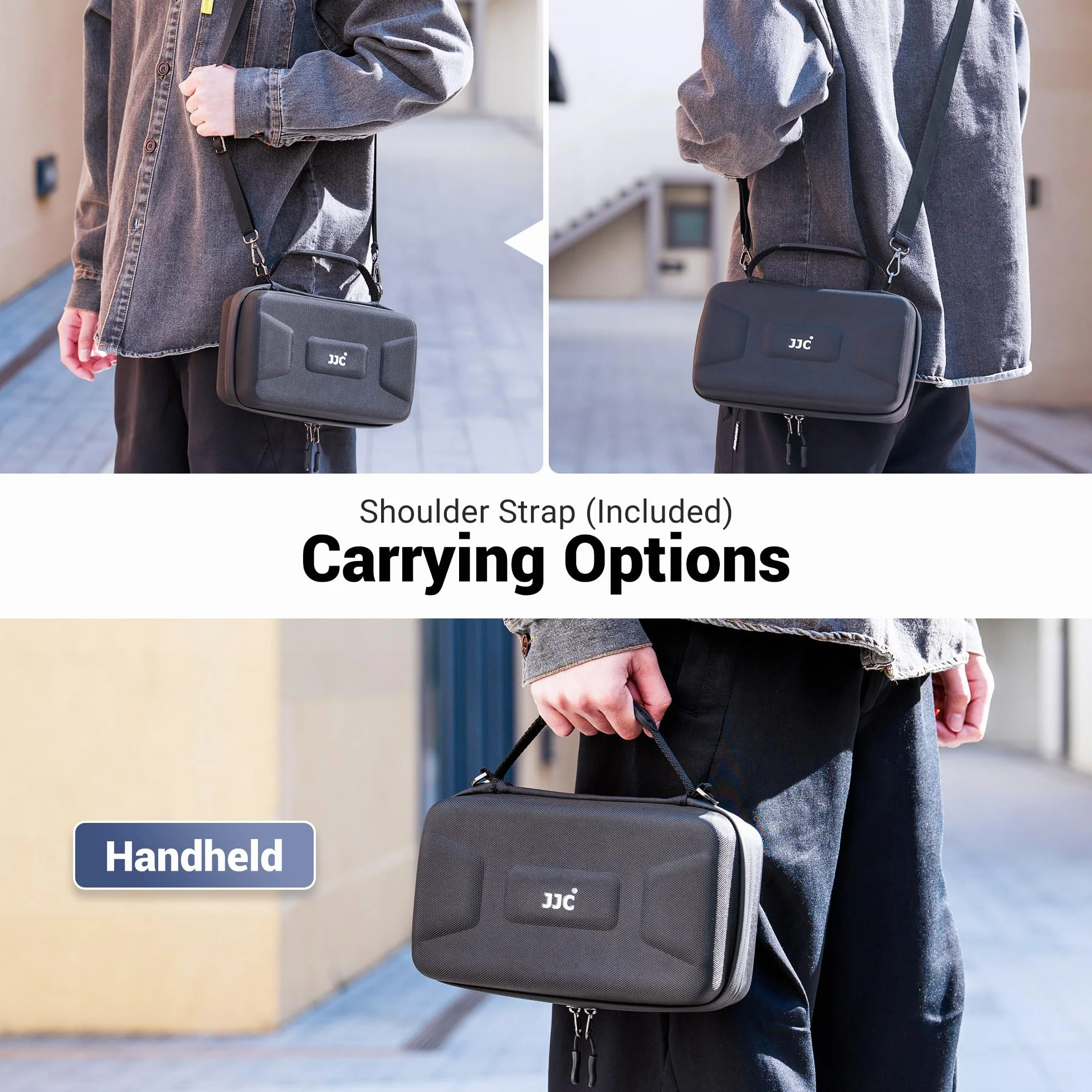JJC Osmo Action 6 torba z paskiem na ramię, walizka Eva dla DJI Osmo Action 6/5 Pro/4/3 z etui na 3 karty Micro SD, wodoodporna torba na kamerę Action6 Rozszerzona Essential Standard Combo Bag Torba