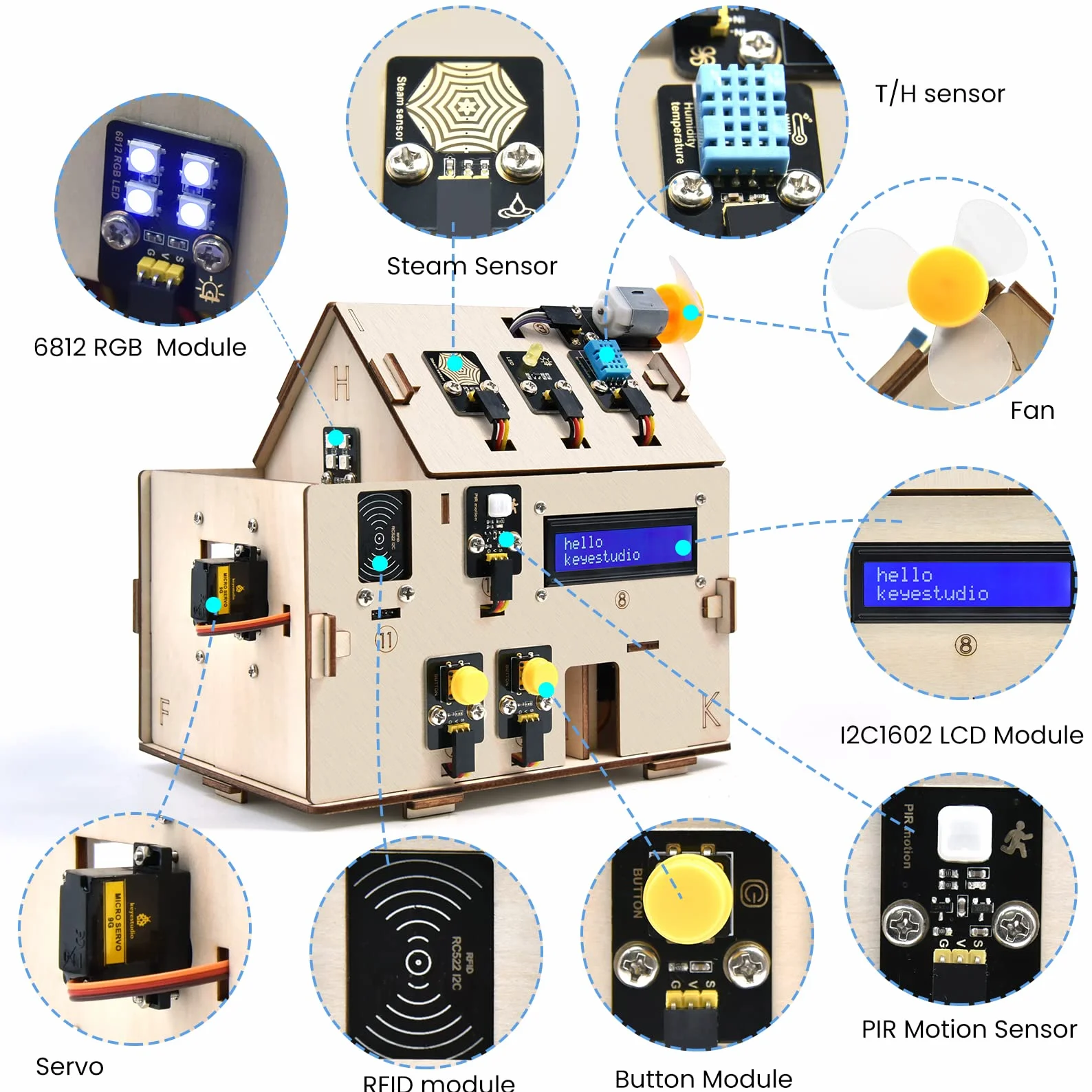 KEYESTUDIO ESP32 Zestaw inteligentnego domu IoT Kompatybilny z Arduino IDE, z płytą ESP32, Python C, Musical Project itp. Samouczek online 13 funkcji