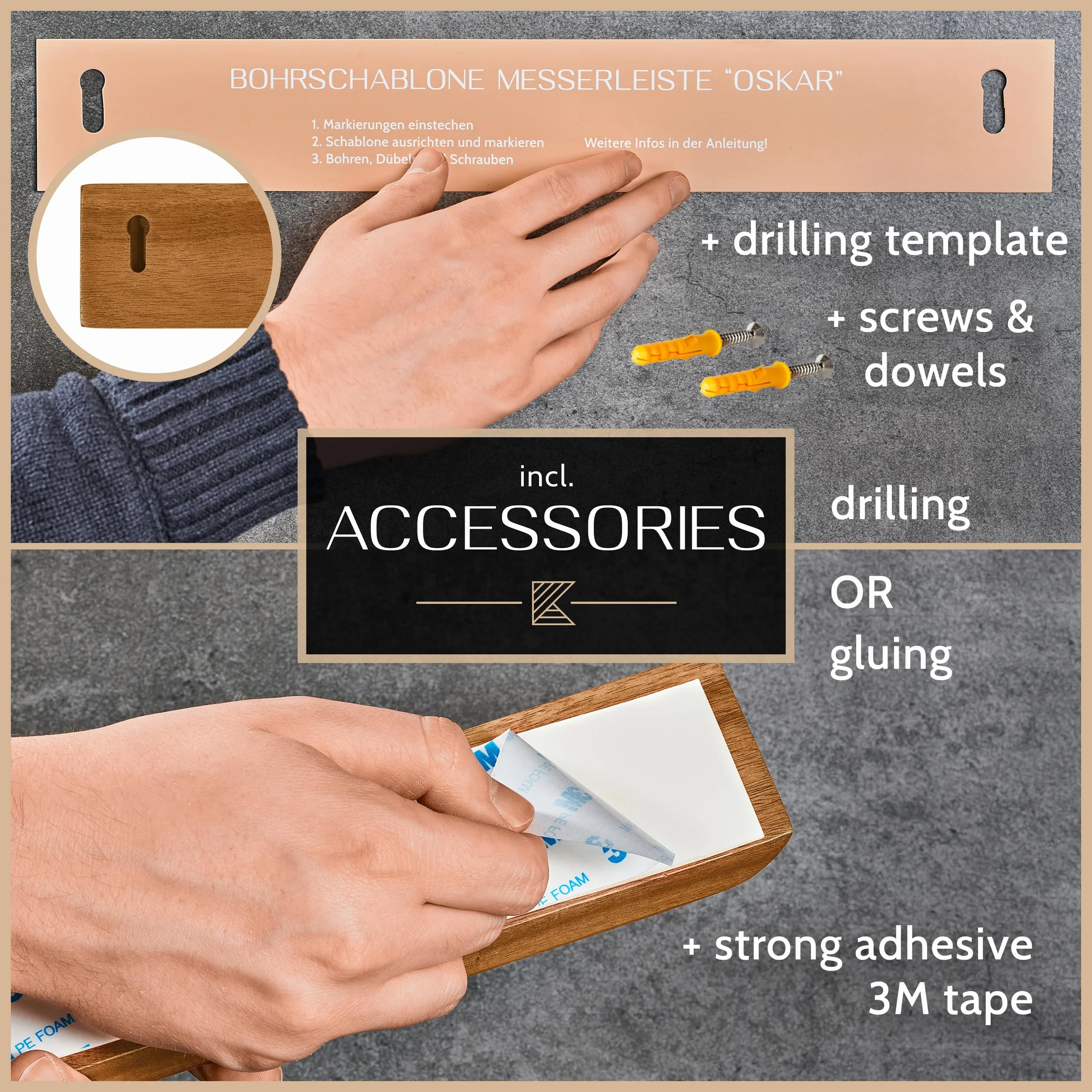 Listwa magnetyczna na noże OSKAR 50 cm drewniana silny magnes samoprzylepna