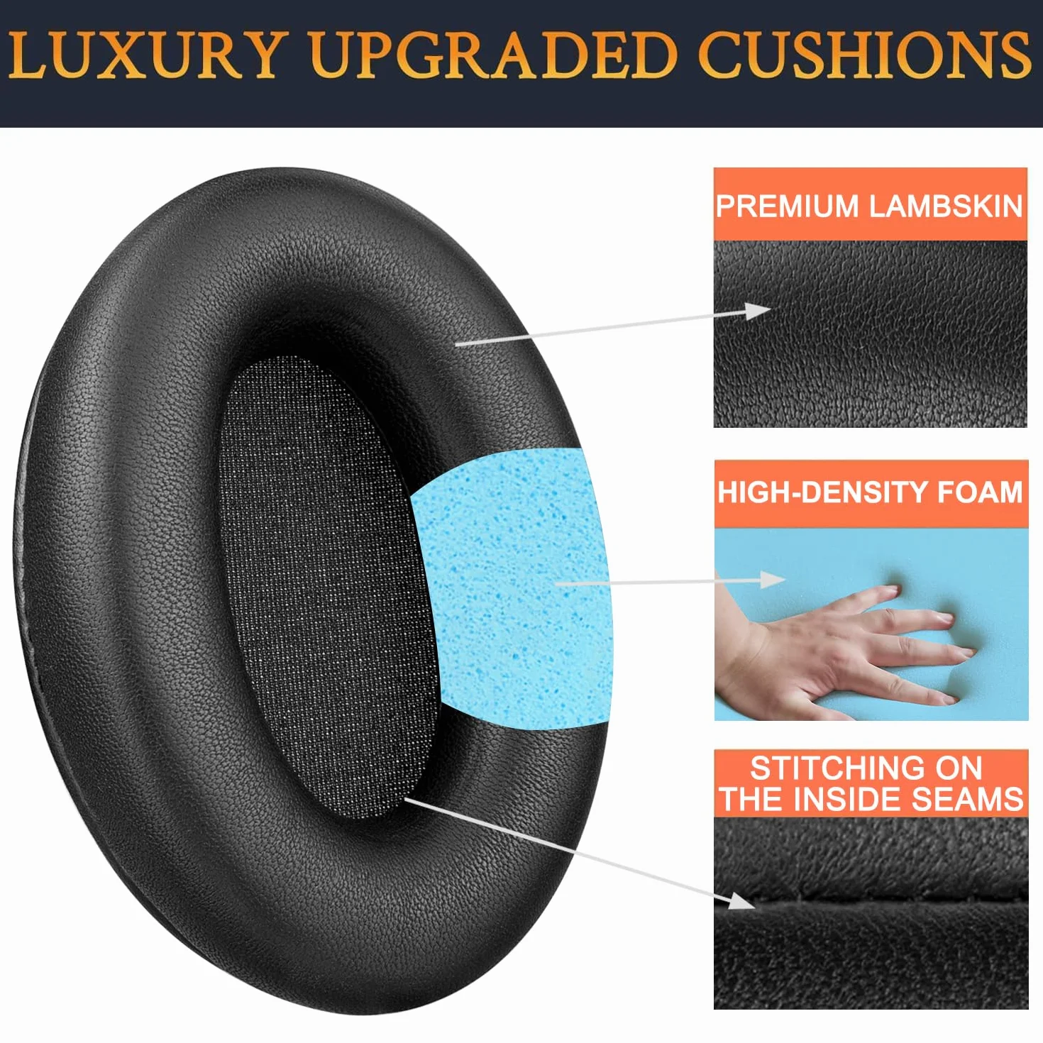 SOULWIT jagnię wymienne poduszki nauszniki do Sony WH-1000XM3 (WH1000XM3) Over-Ear Słuchawki, nauszniki z pianką izolującą hałas o dużej gęstości, dodatkowa grubość