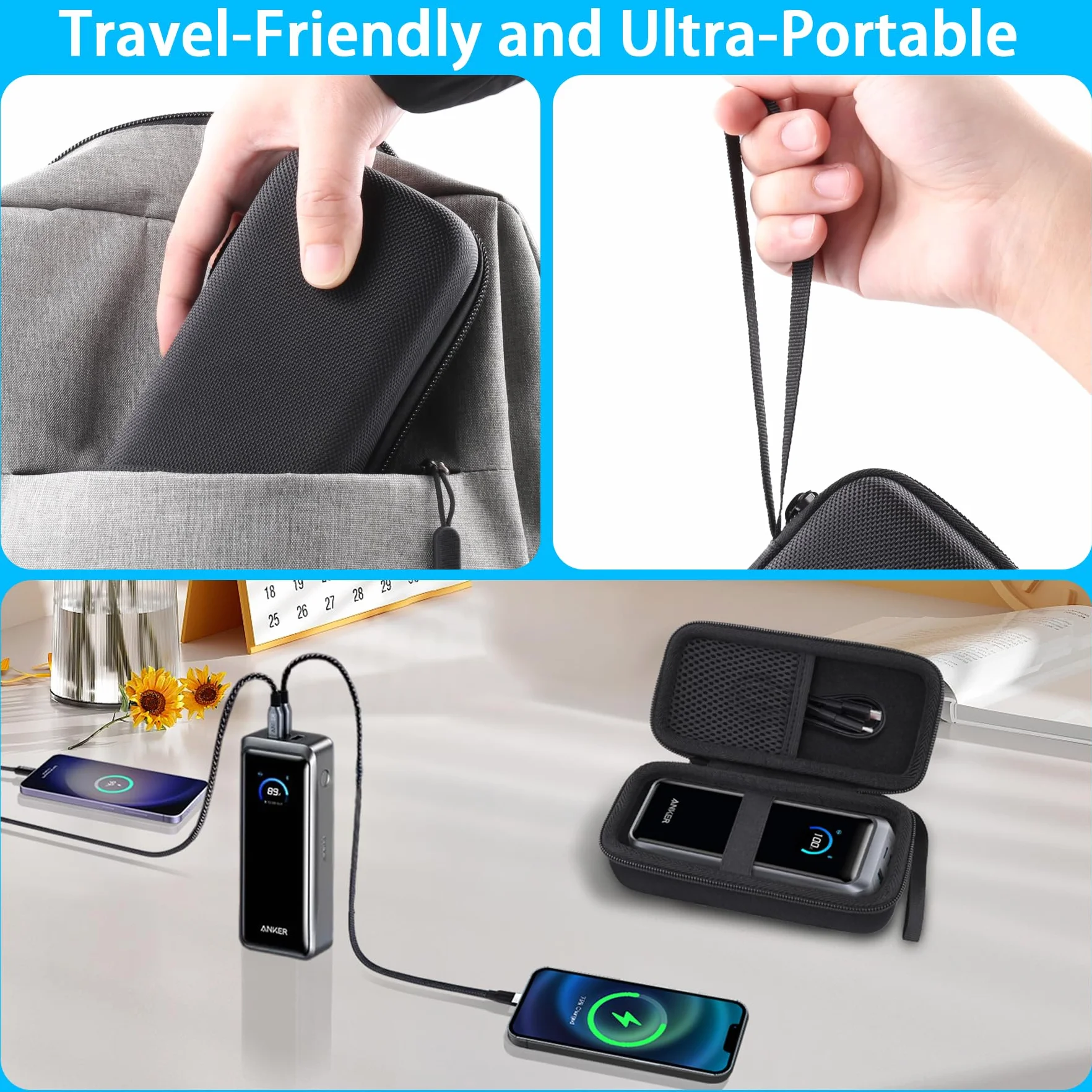 co2CREA Etui dla Anker Prime Power Bank 26,250mAh,Osłona podróżna do przechowywania przenośnej ładowarki Anker 26K 300W A110A,Tylko etui