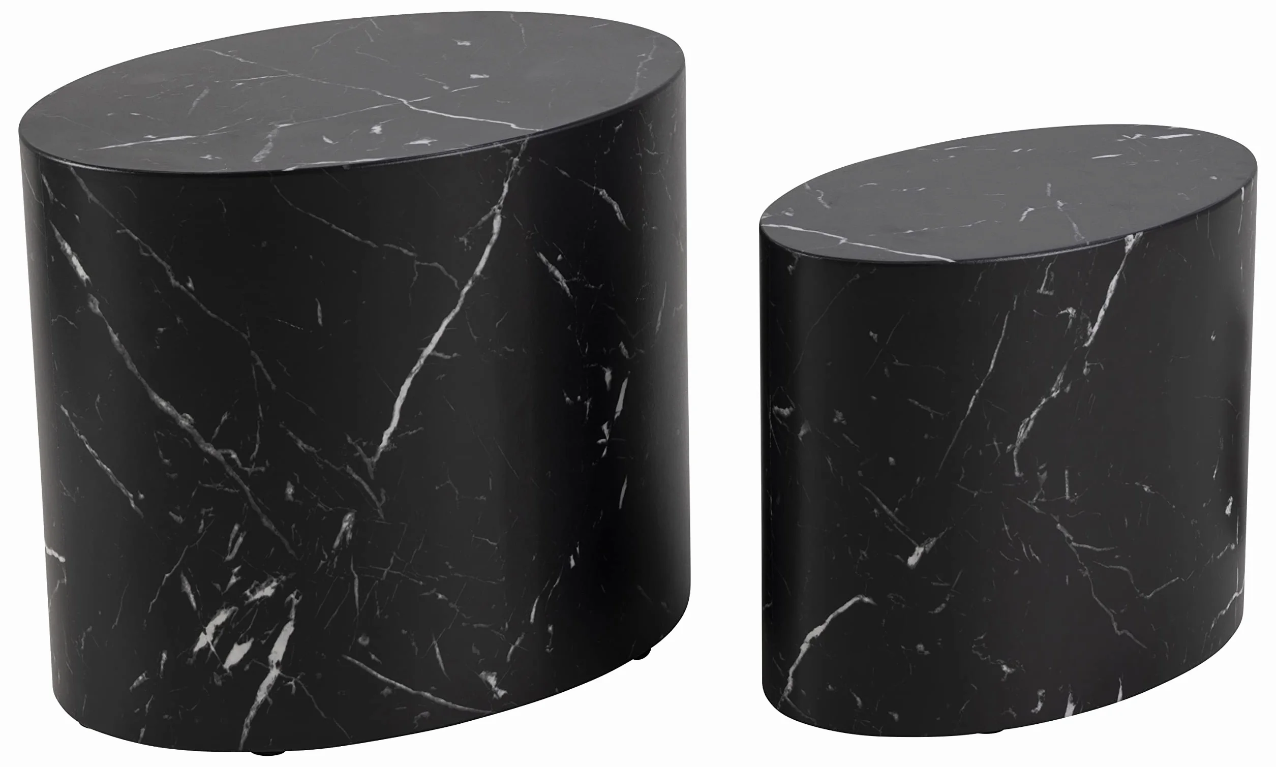 AC Design Furniture Rico stolik kawowy w kolorze czarnym o wyglądzie marmuru, zestaw 2 sztuk, nie zajmują dużo miejsca, owalne stoliki pomocnicze do salonu, nowoczesne stoliki składane, szer.: 48 x
