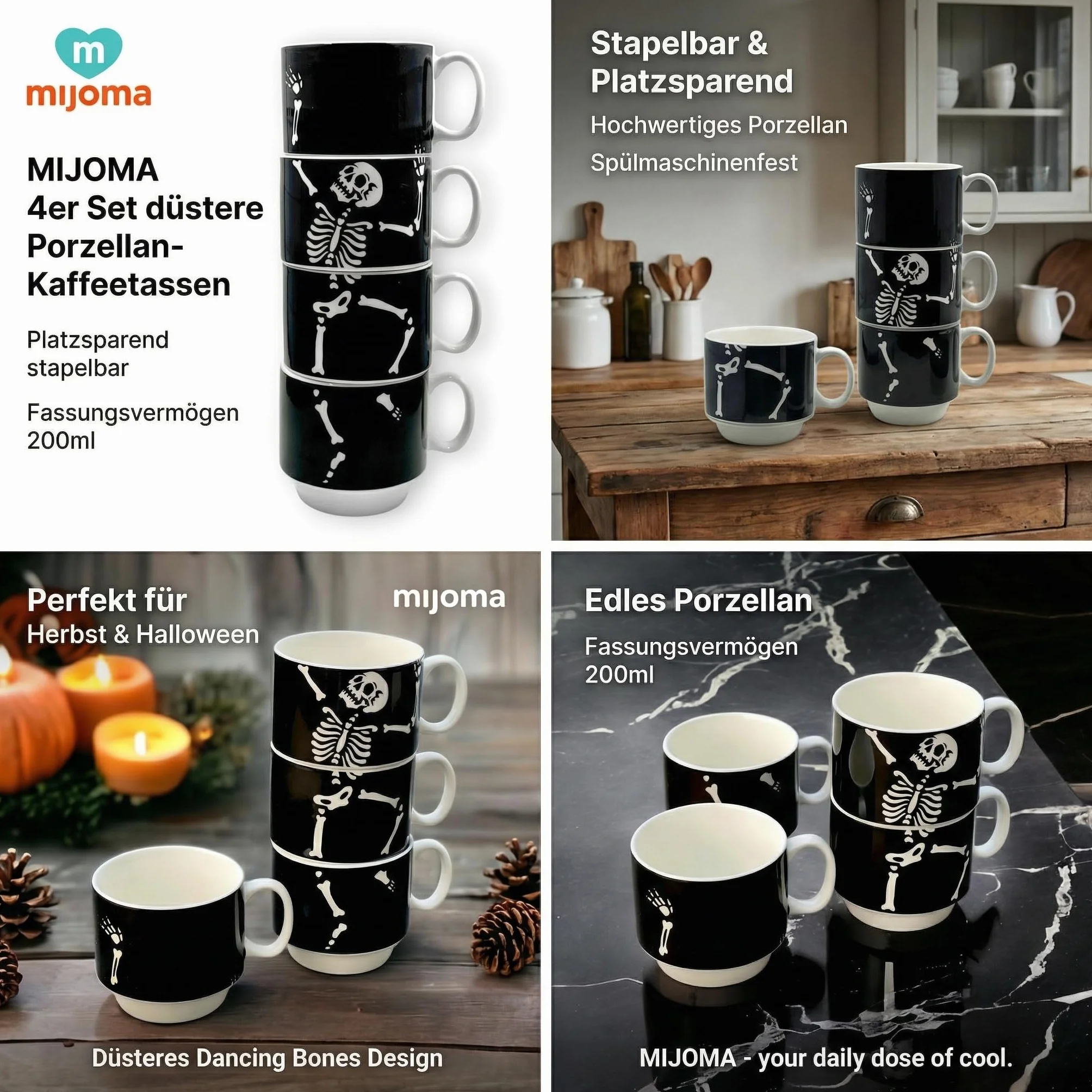 MIJOMA zestaw porcelanowych filiżanek do kawy 200 ml 4-częściowy zmywarka