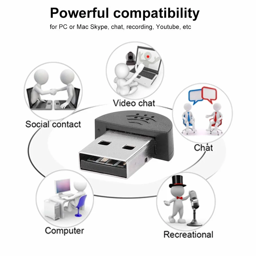 Mini mikrofon, przenośne studio USB Mowa 360 ° dookólna z tłumieniem szumów Nagrywanie mikrofonu Audio MIC Adapter do komputera PC (czarny)
