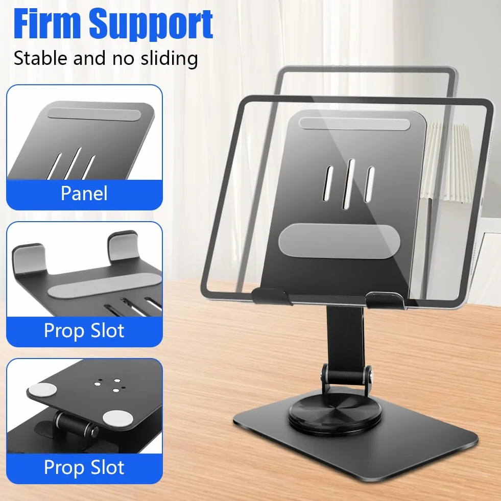 HOTUT Stojak na tablet, składany uchwyt na tablet na biurko, regulowany 360° składany stojak na tablet, obrotowy przenośny stojak na monitor, kompatybilny z telefonem, tabletami, PS, Switch