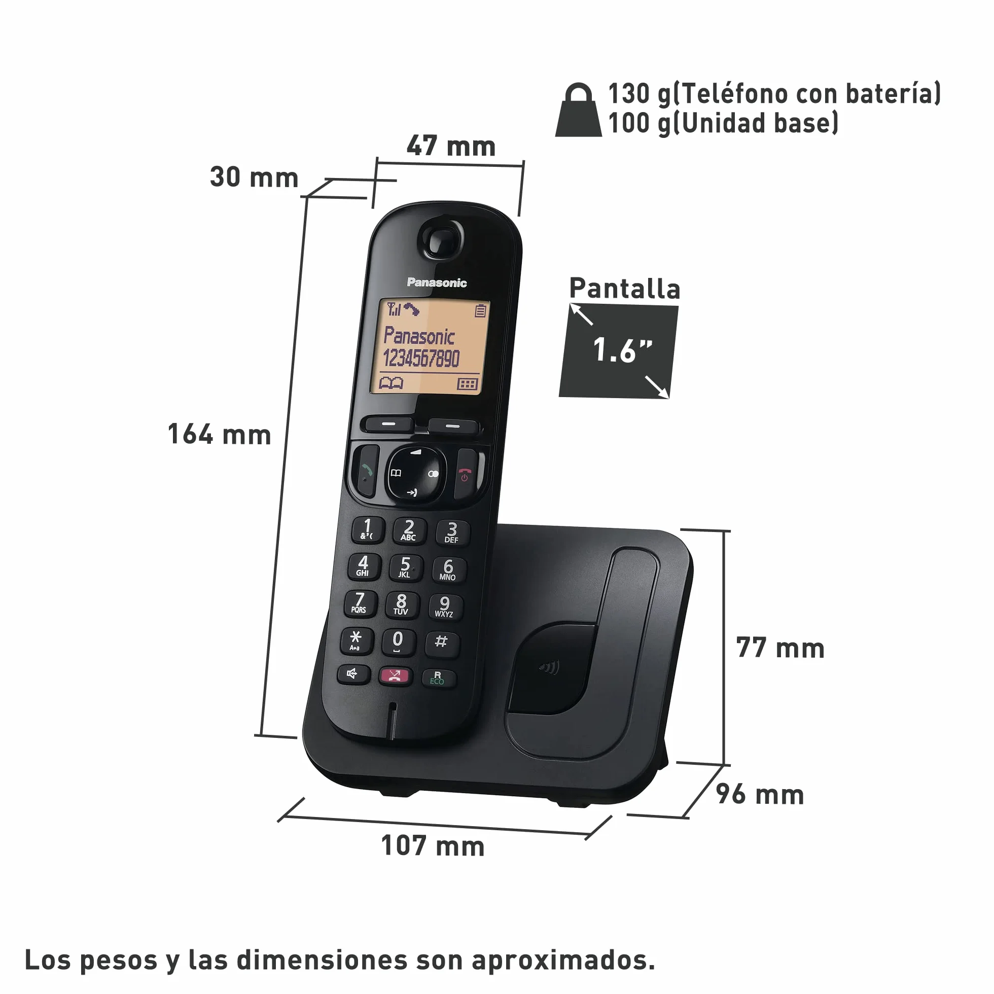 Panasonic KX-TGC250SPB Cyfrowy Telefon Bezprzewodowy, Jednostka Podstawowa i 1 Słuchawki, Identyfikator i Blokada połączeń, Głośnik, Tryb Ekologiczny, Budzik, Wyświetlacz LCD, Czarny