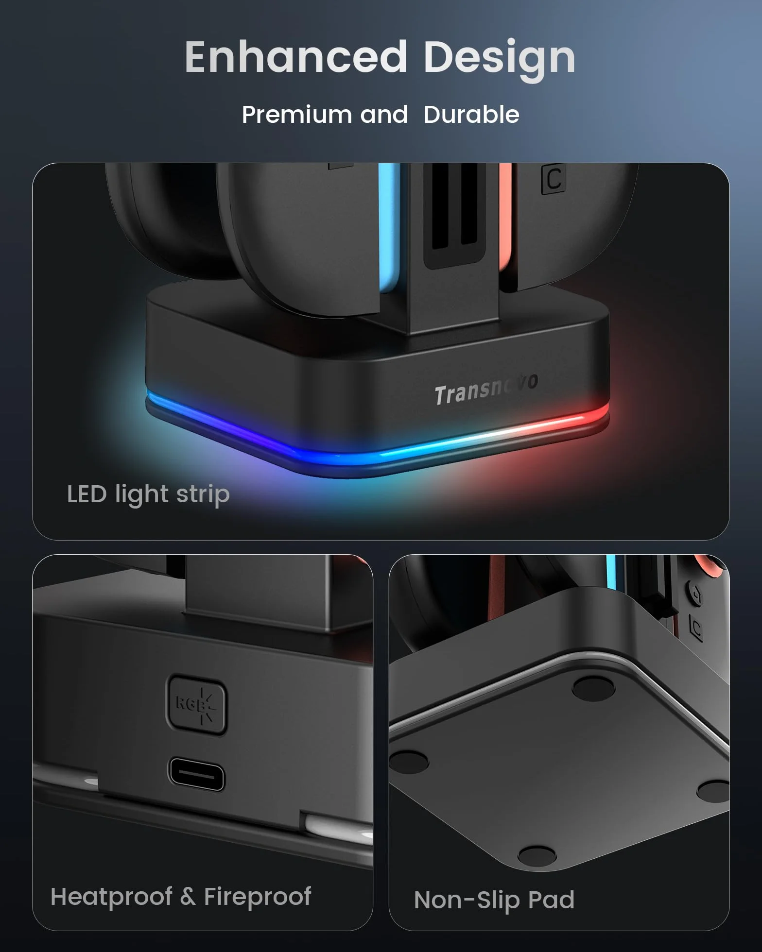 TRANSNOVO Stacja ladujaca kontrolera do Nintendo Switch, 4-gniazdnawa z wskaznikami LED, 9 trybow RGB, 8 gniazd do kart gier, jednoczesne ladowanie