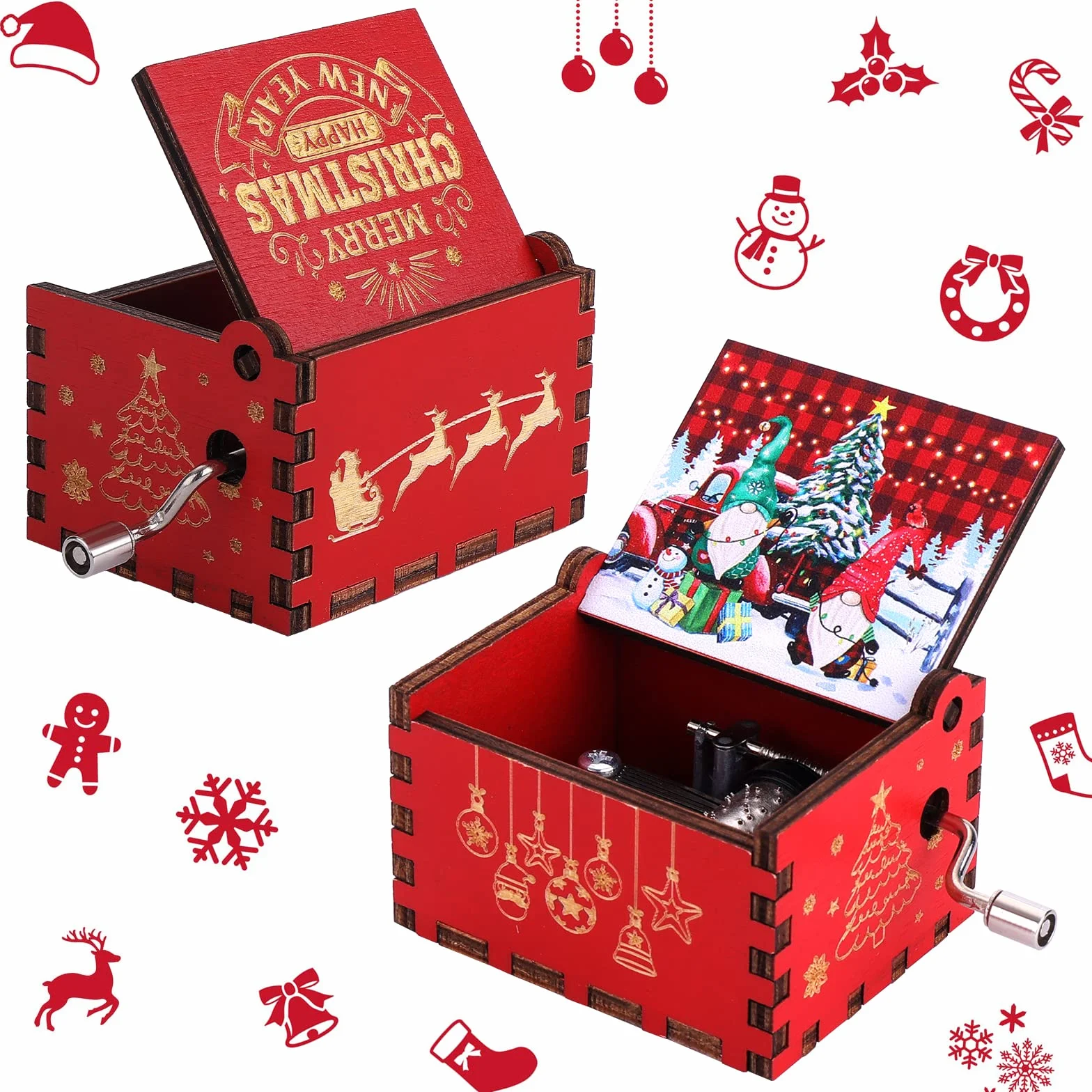 Cobee Boże Narodzenie Jingle Bells ręczna pozytywka, drewniana pozytywka w stylu vintage, grawerowana, Wesołych Świąt Bożego Narodzenia, prezenty na Nowy Rok, Boże Narodzenie, dla chłopców i dziewcząt
