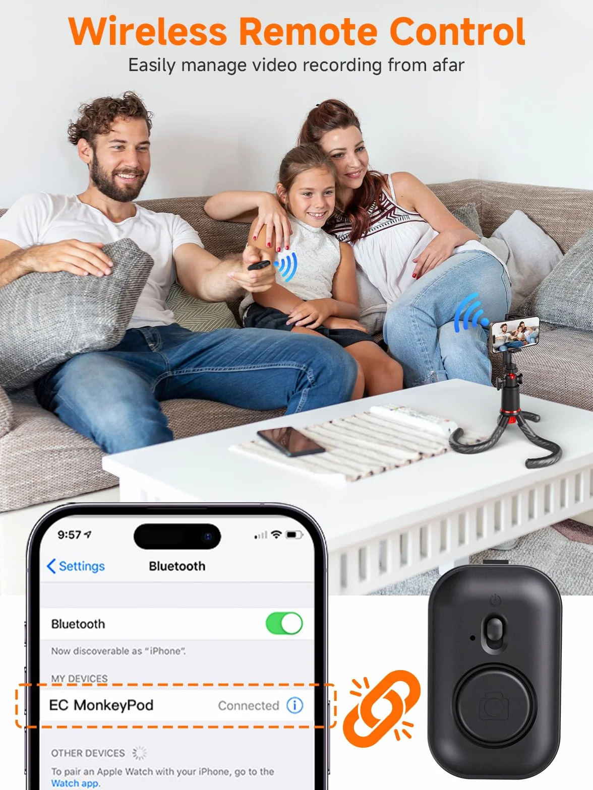 Rollei Easy Creator MonkeyPod elastyczny mini statyw i kijek do selfie z bezprzewodowym pilotem zdalnego sterowania, Gorillapod uchwyt na telefon komórkowy, głowica kulowa 360°, do smartfona i aparatu
