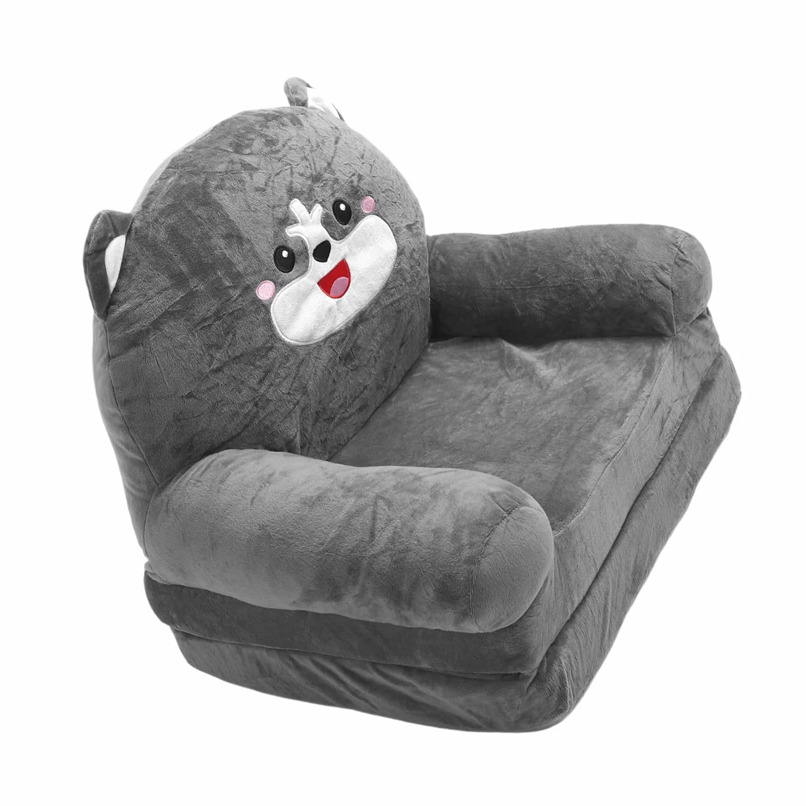 Lekka Rozkładana Sofa dla Dzieci 2 w 1 z otwieraną klapką, Szary Pies, Kanapa z funkcją Spania z Kreskówek do Czytania, Drzemki (2 warstwy)