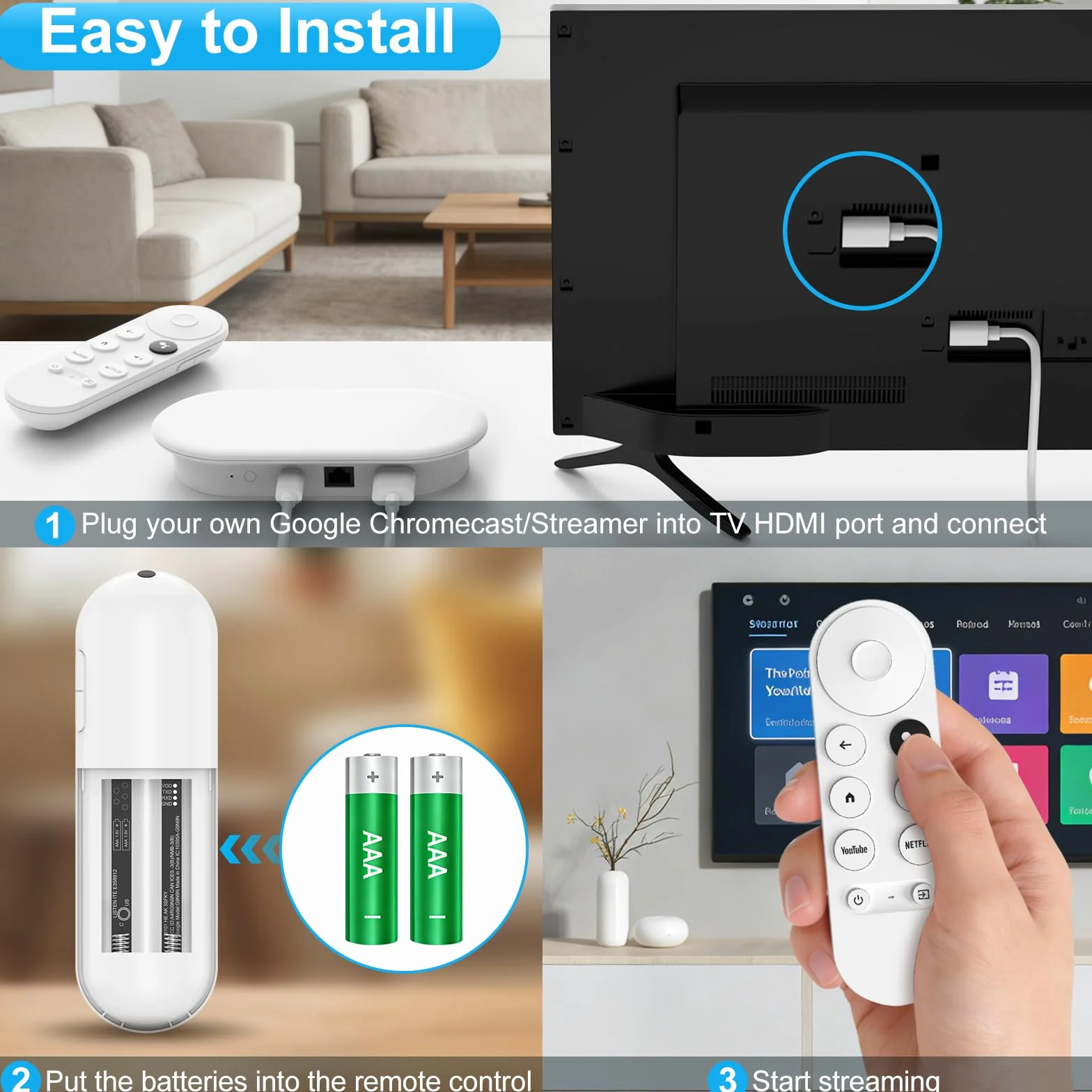 Pilot do Google Chromecast, pilot do Google TV HD/4K, GA01919-US GA01920-US (tylko pilot zdalnego sterowania), kompatybilny z Chromecast TV 4 K, sterowanie głosem (1)