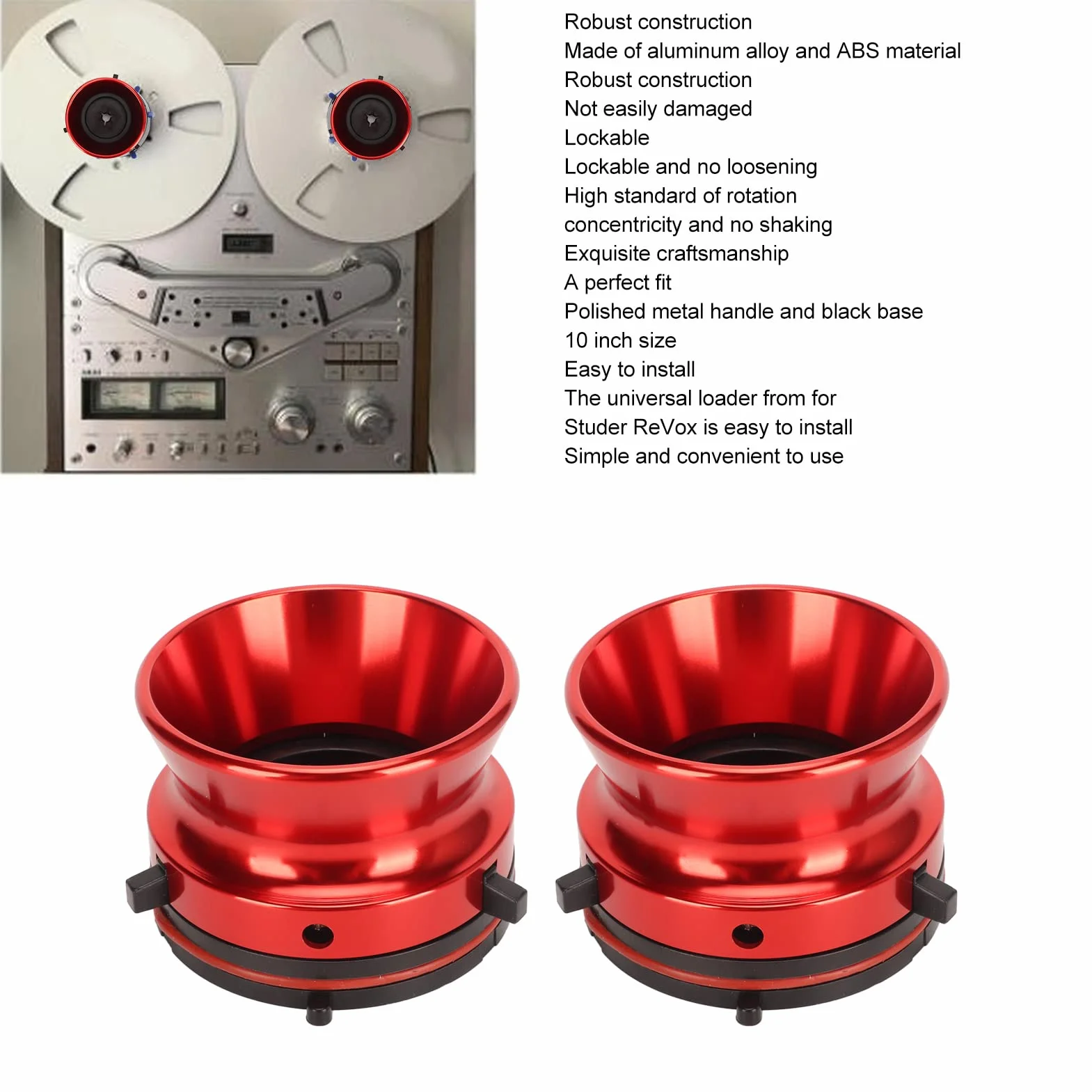 1 para Adapterów Piast Nab, 10-calowe Magnetofony Szpulowe Nab Adaptery Piast Szpulowych do Studer , do Akai, do Aluminium Nab Hub (Czerwony)
