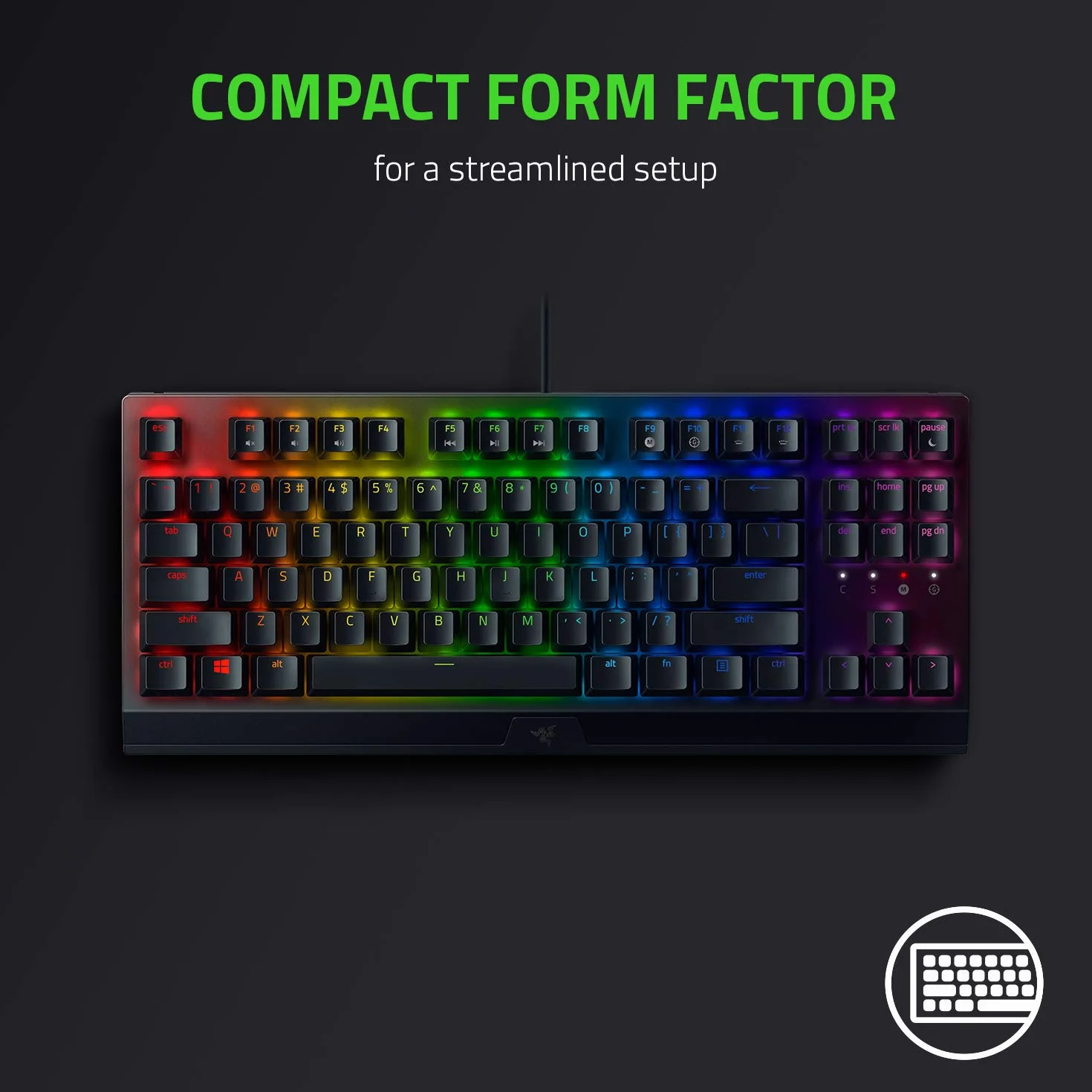 Razer BlackWidow V3 Tenkeyless (zielone przełączniki) – kompaktowa mechaniczna klawiatura do gier (klikalne, kompaktowa obudowa, w pełni programowalne klawisze) Układ QWERTY US | Czarny