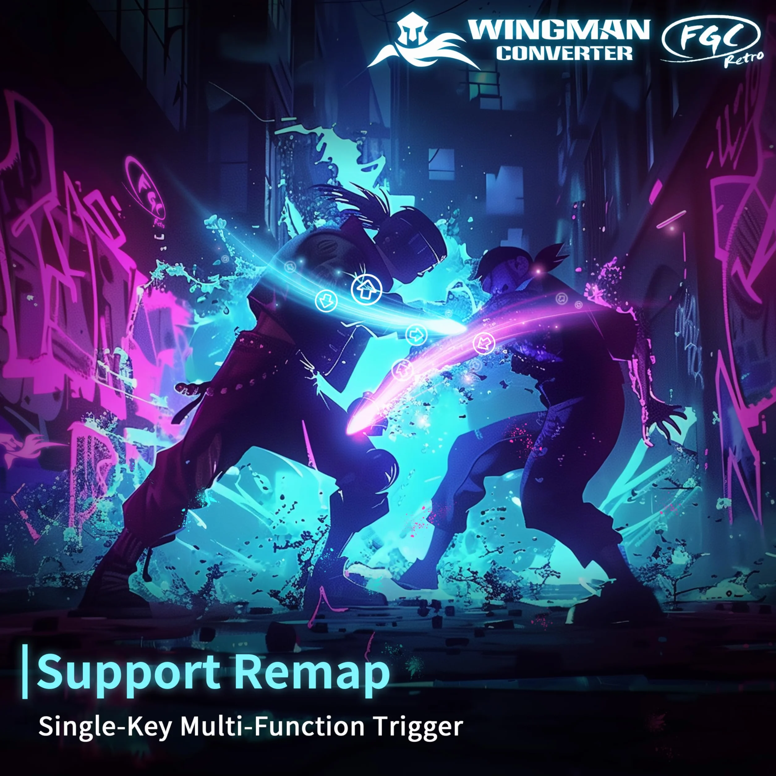 Brook Wingman FGC Retro z brelokiem – kontroler PS1 i PS2 do PS5, PS4, PC - Turbo, Remap, makro - X-Input - kompatybilny z matami tanecznymi, kijami zręcznościowymi, kontrolerami gier rytmicznych