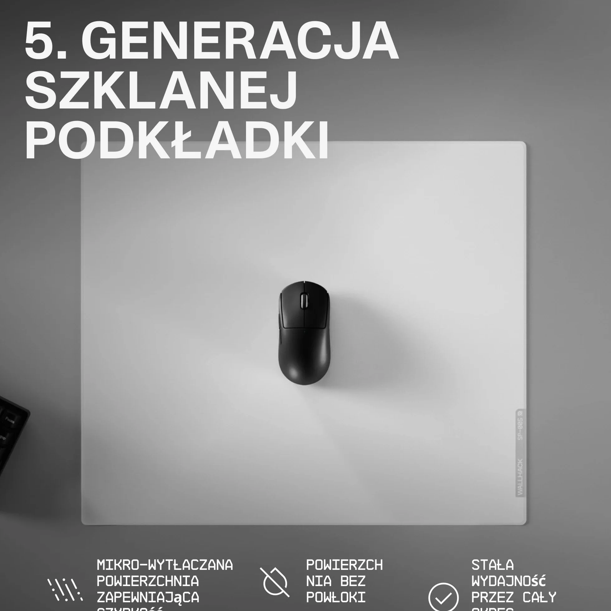 Wallhack SP-005 Szklana podkładka pod mysz do gier – powierzchnia prędkości, duża podkładka pod mysz do uprawiania sportu, gładki poślizg o niskim współczynniku tarcia, szkło hartowane, ergonomiczna
