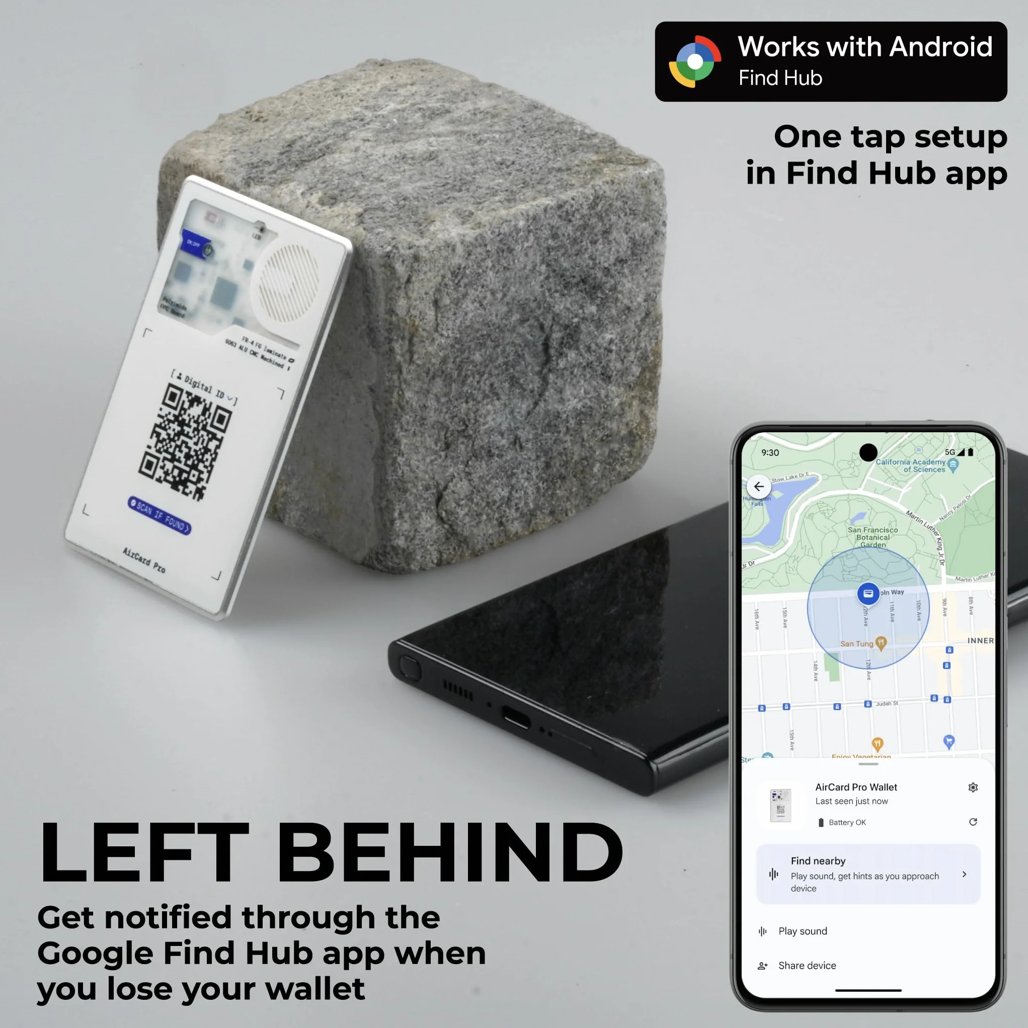 Rolling Square AirCard Pro – smukła karta do śledzenia portfela Bluetooth kompatybilna tylko z systemem Android Google Find Hub, tracker Bluetooth z bezprzewodowym ładowaniem, cyfrowy identyfikator
