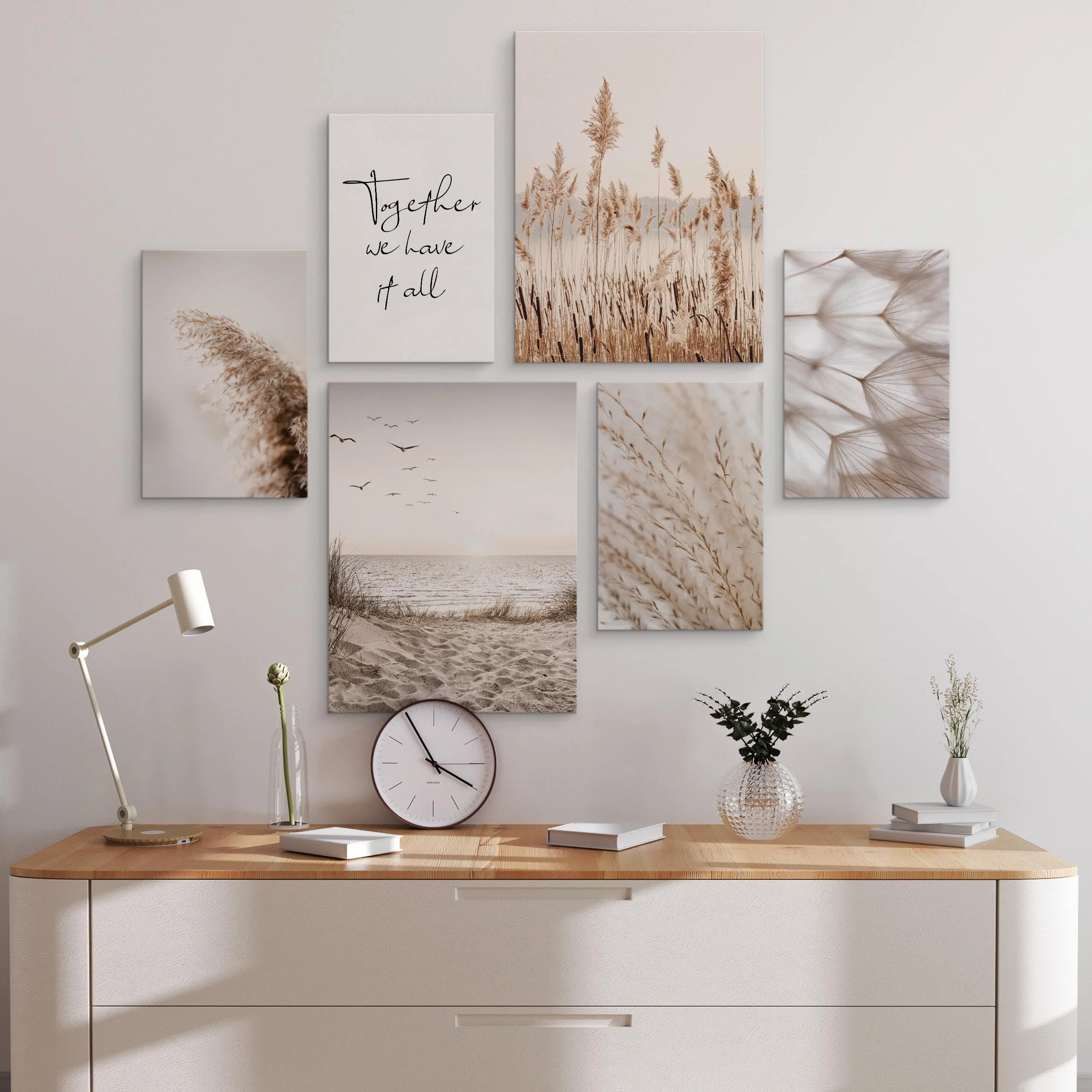 Zestaw Obrazów Ściennych na Płótnie w Stylu Boho, Beżowe, 2x 30x40 cm i 4x 20x30 cm