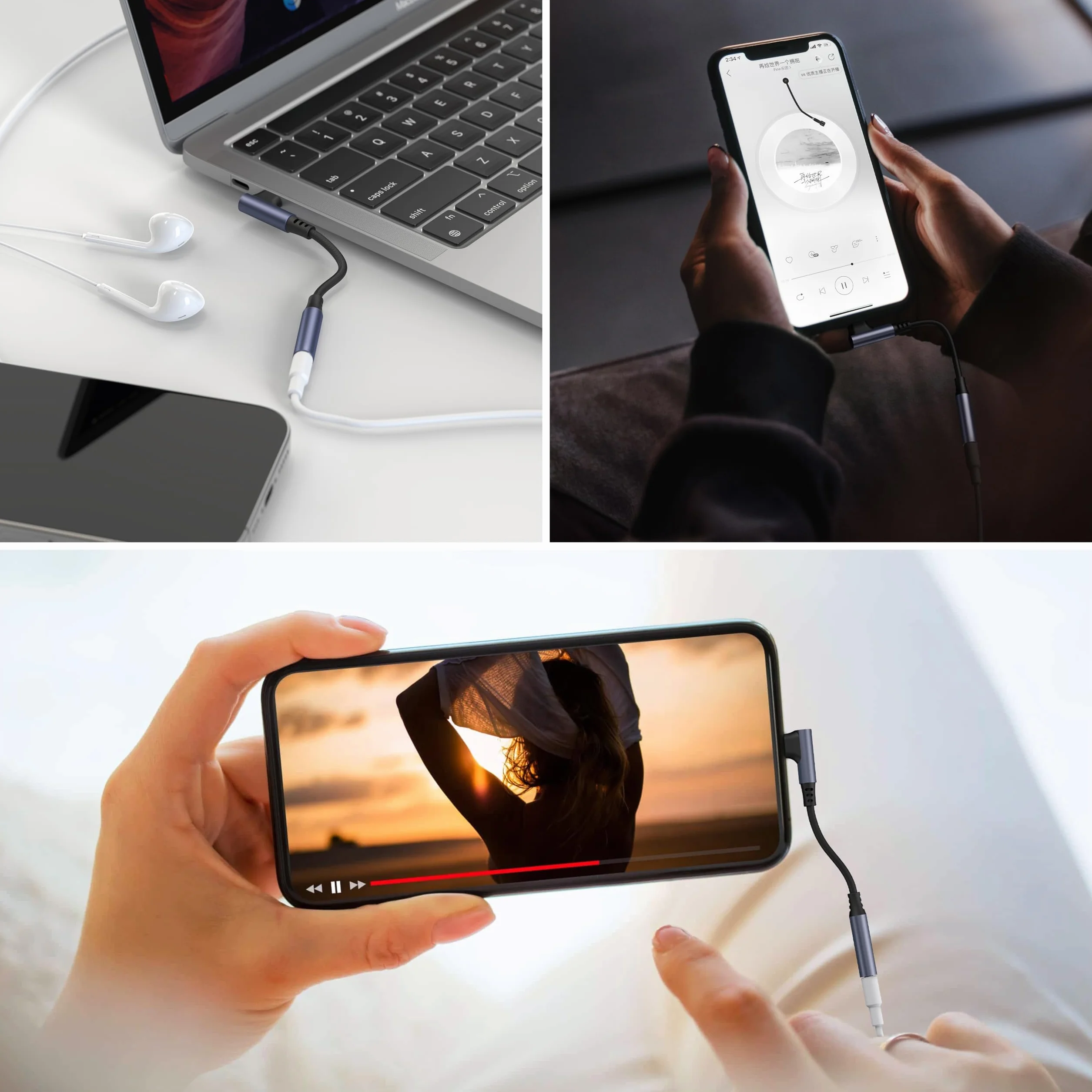 Tobfit adapter USB C na 3,5mm gniazdo, adapter 90 stopni USB C na 3,5mm gniazdo aux dla iPhone 16 15 Pro Max Plus, Samsung Galaxy S25 S24 S23 S22 S21 S20 FE, Huawei P40/P30/P20 Pro, Google Pixel 8/7