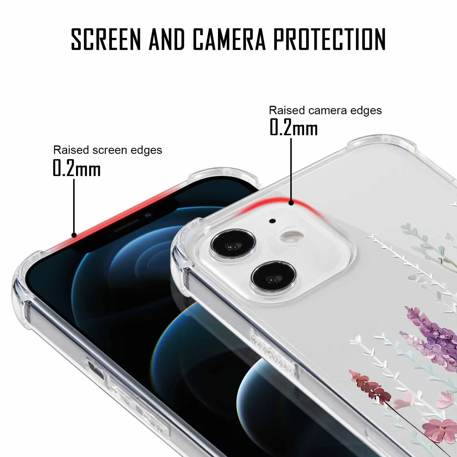 Yoedge Etui na telefon komórkowy iPhone 12 / iPhone 12 Pro 6,1", etui z opaską, miękki silikon TPU + PC, odporne na uderzenia, etui ochronne ze sznurkiem do zawieszenia, przezroczyste etui ze wzorem