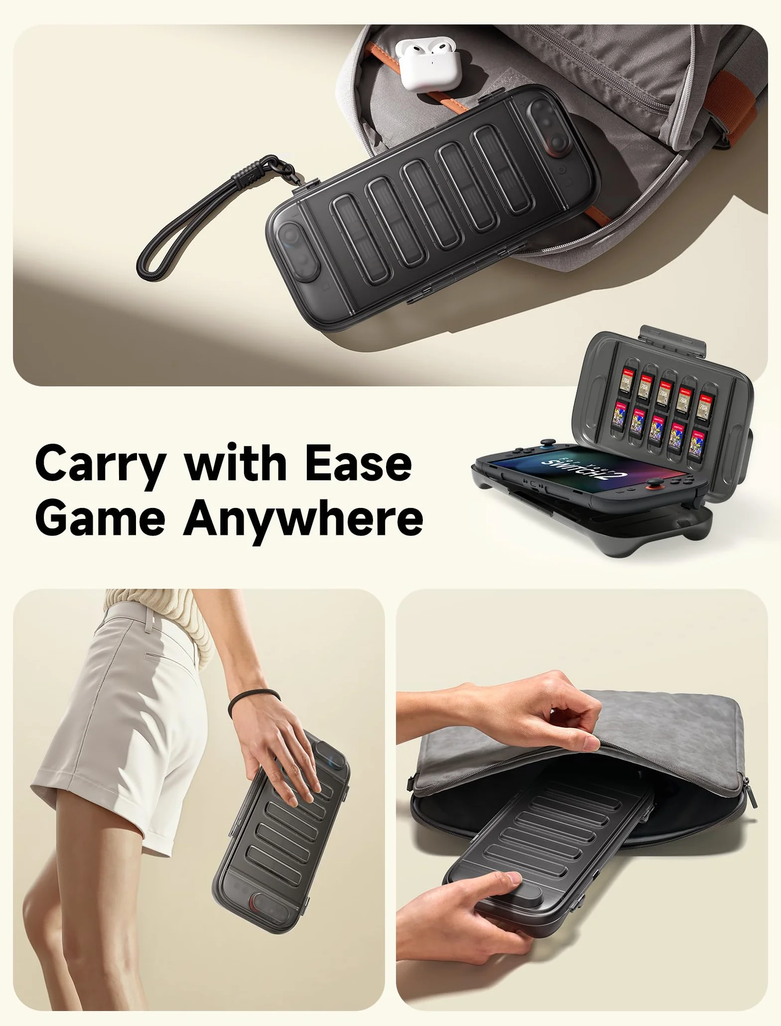 JSAUX Etui ochronne Nintendo Switch 2 (2025) twarde z gniazdem na karty pyłoszczelne czarne