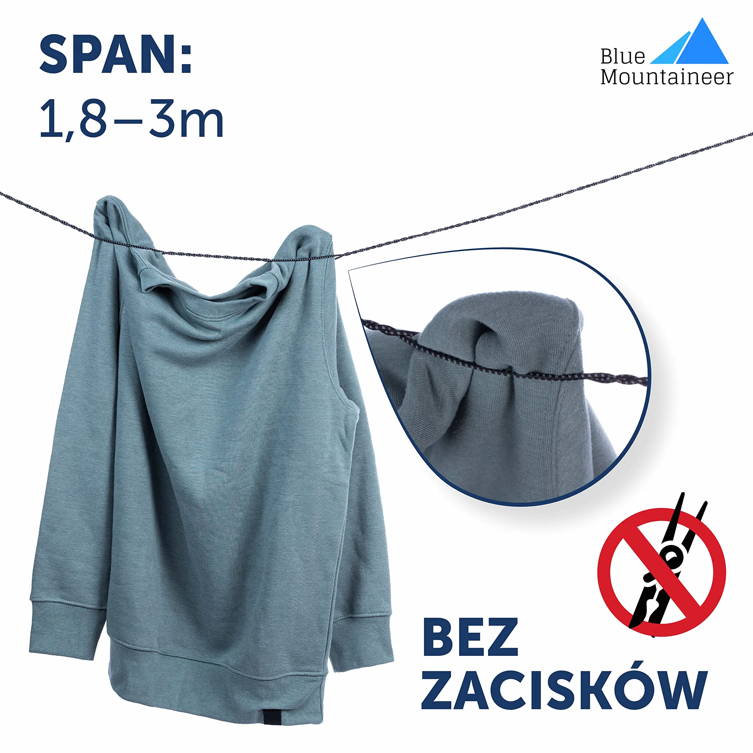 Mini linka na pranie do użytku na zewnątrz (2 m, odblaskowa) na kemping, Vanlife, kampera i balkon. Podróżna suszarka na pranie czarna