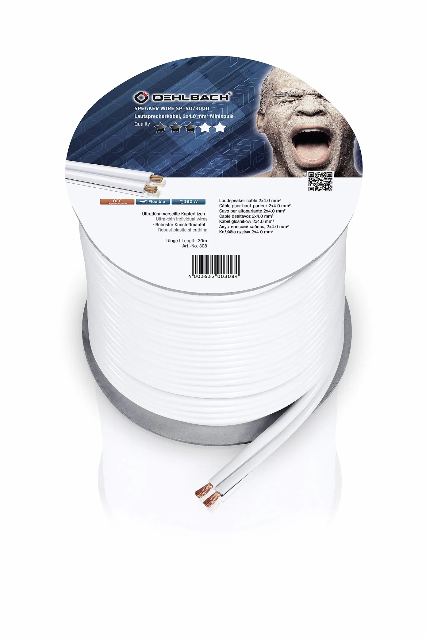 OEHLBACH Speaker Wire SP-40 - Stereo HI-FI Kabel Do Głośników - Skrzynkowy Z OFC (Miedź Beztlenowa) 2 x 4,0 mm² - Mini Cewka Głośnika - Przezroczysty 10 m