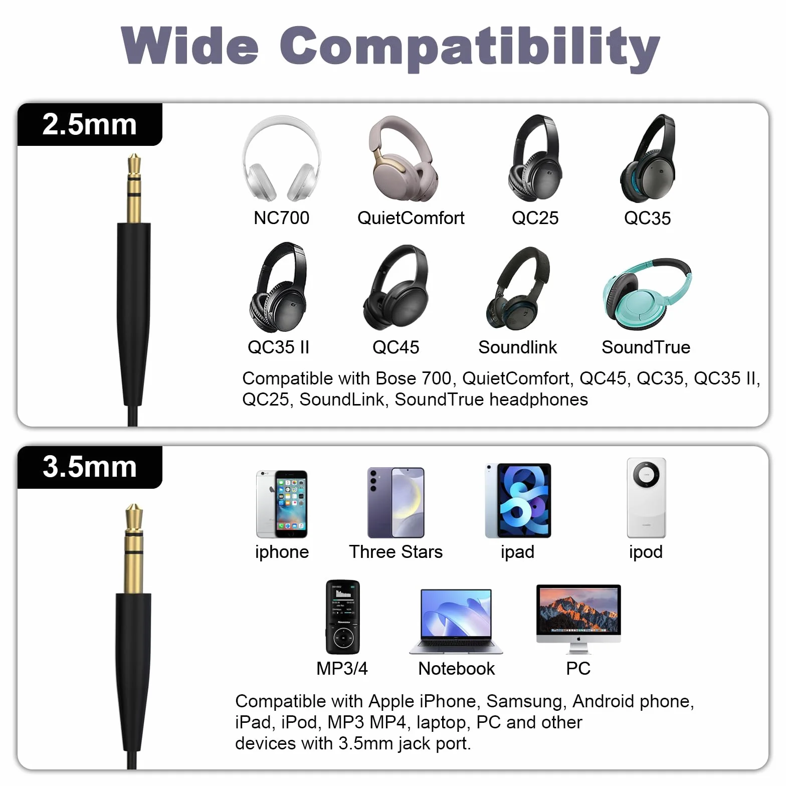 Zamienny inline mikrofon zdalna regulacja głośności kabel audio kabel kabel zgodny z Bose SoundTrue Soundlink QC25 QC35 OE2 słuchawki z urządzeniami iPhone (czarny)