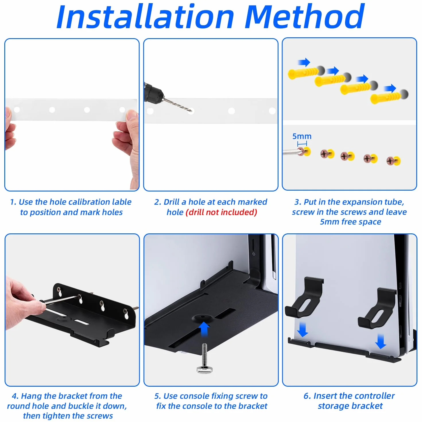 Mcbazel Wall Mount Stand Bracket Kit with Controller/Headset Holder & Fixing Screw for PS5 Slim Disc/Digtial Edition,PS5 Slim Stand Accessories
